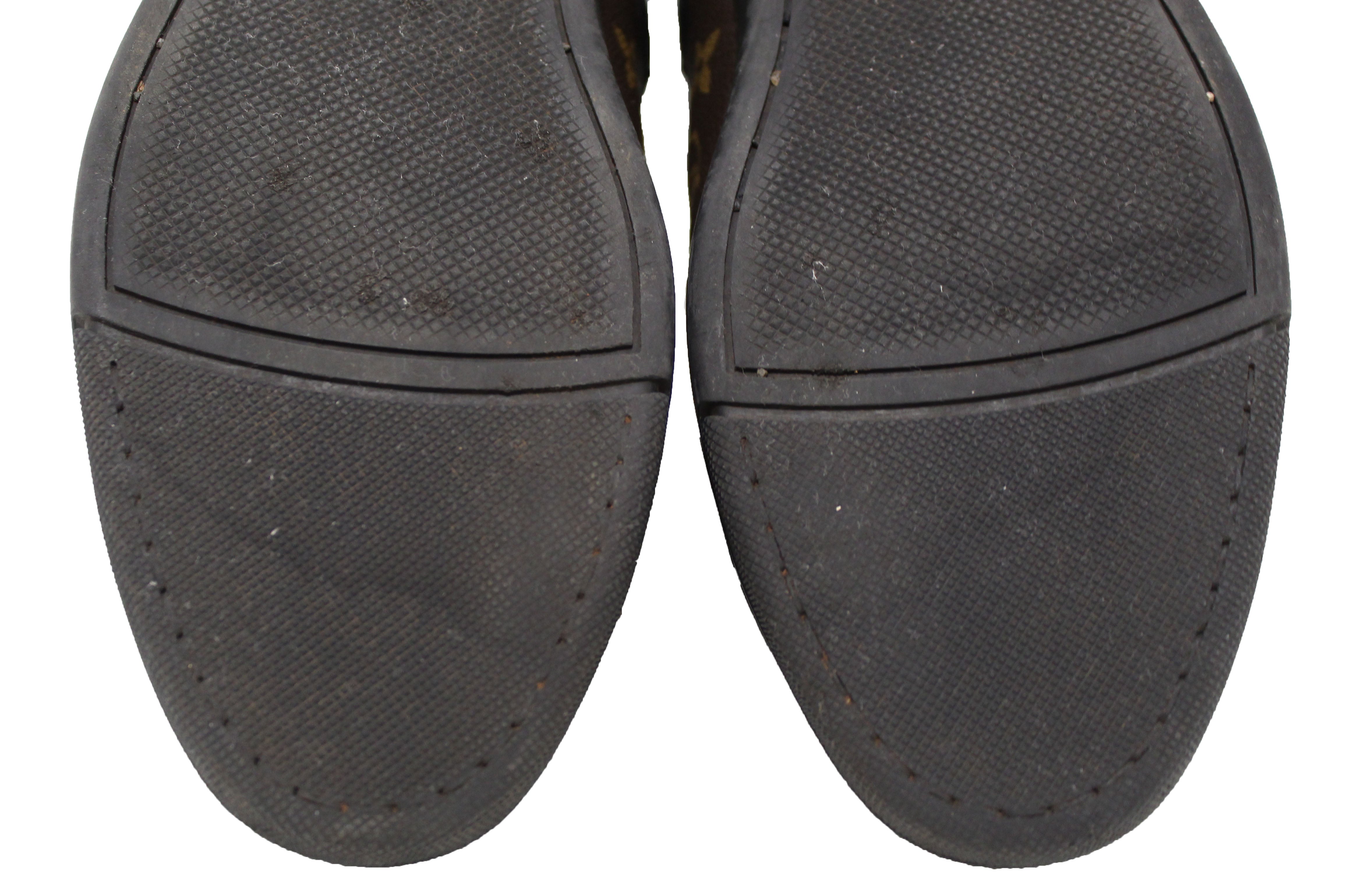 Authentic Louis Vuitton Men's Classic Monogram Black Leather Slalom Low Top Sneakers Size 8.5 - Stylish Casual Shoes for Men, Perfect for Daily Wear, Office & Urban Fashion