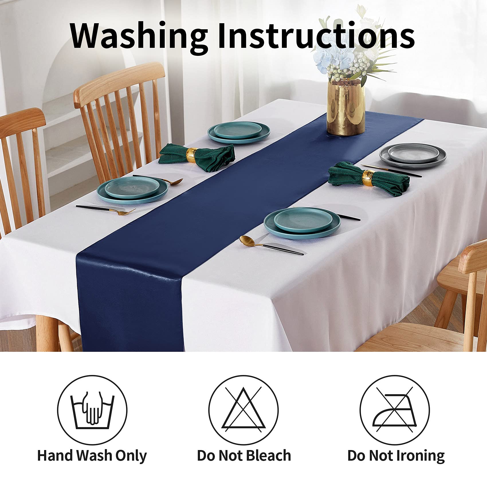 YUHX 10-Pack Navy Satin Table Runners 12x108