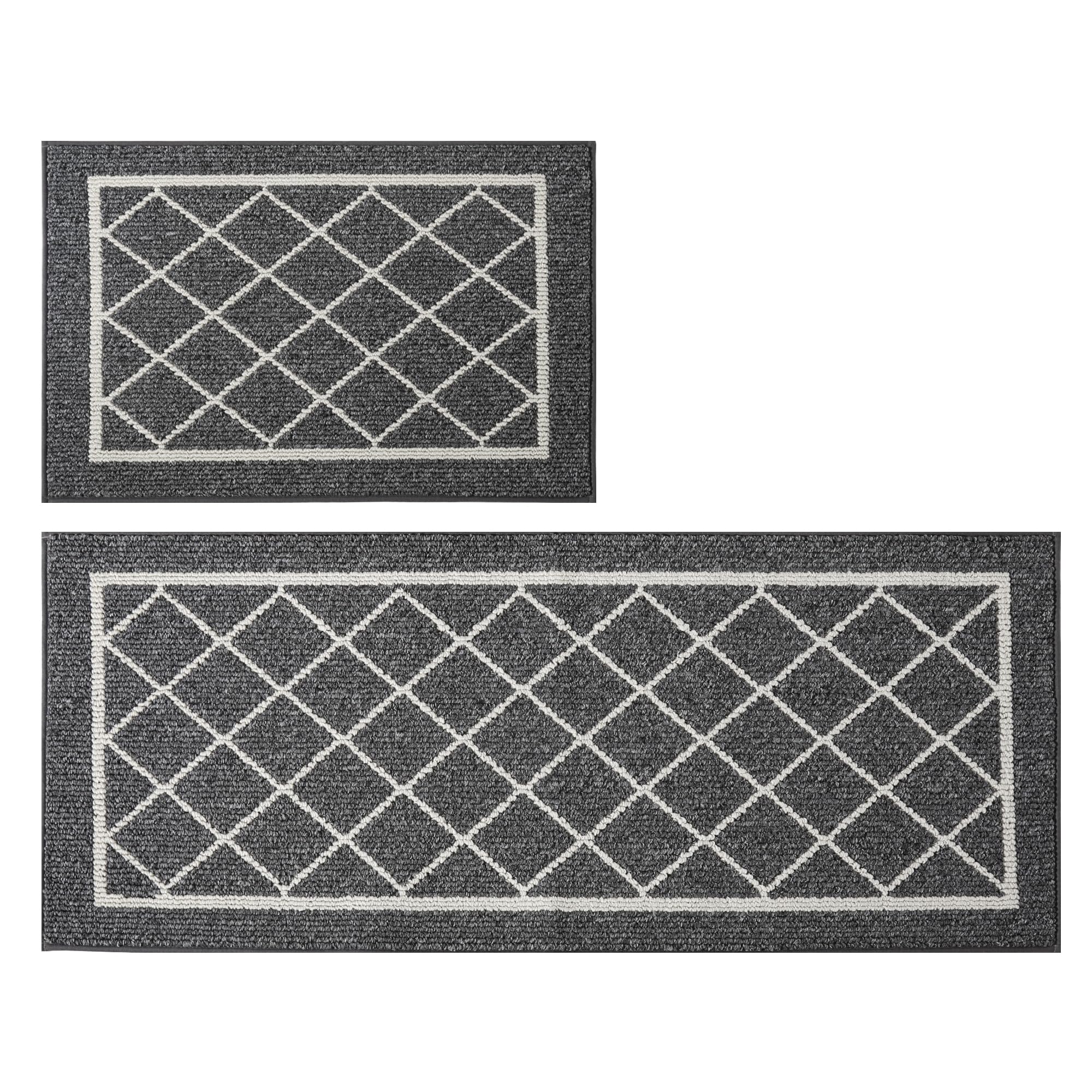 BEQHAUSE Non-Slip Kitchen Rugs - Machine Washable Floor Mats with TPR Backing, 2-Piece Grey Runner Set (24x35in & 24x60in) - Perfect for Kitchen, Dining Area, and Entryway
