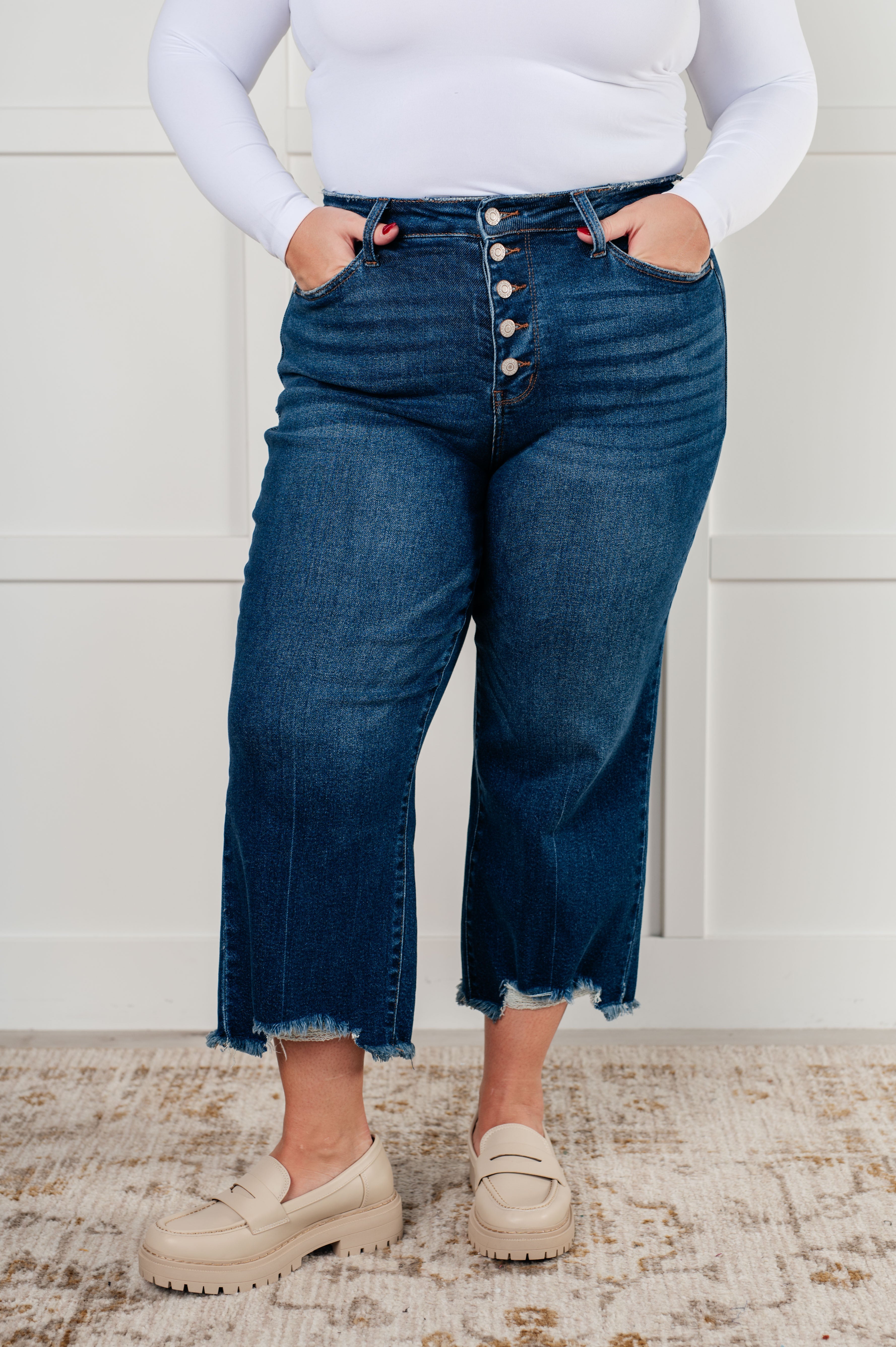Janice Women's High Rise Button Fly Wide Leg Crop Jeans - Stylish & Comfortable Denim Pants for Casual Outfits, Workwear & Everyday Fashion