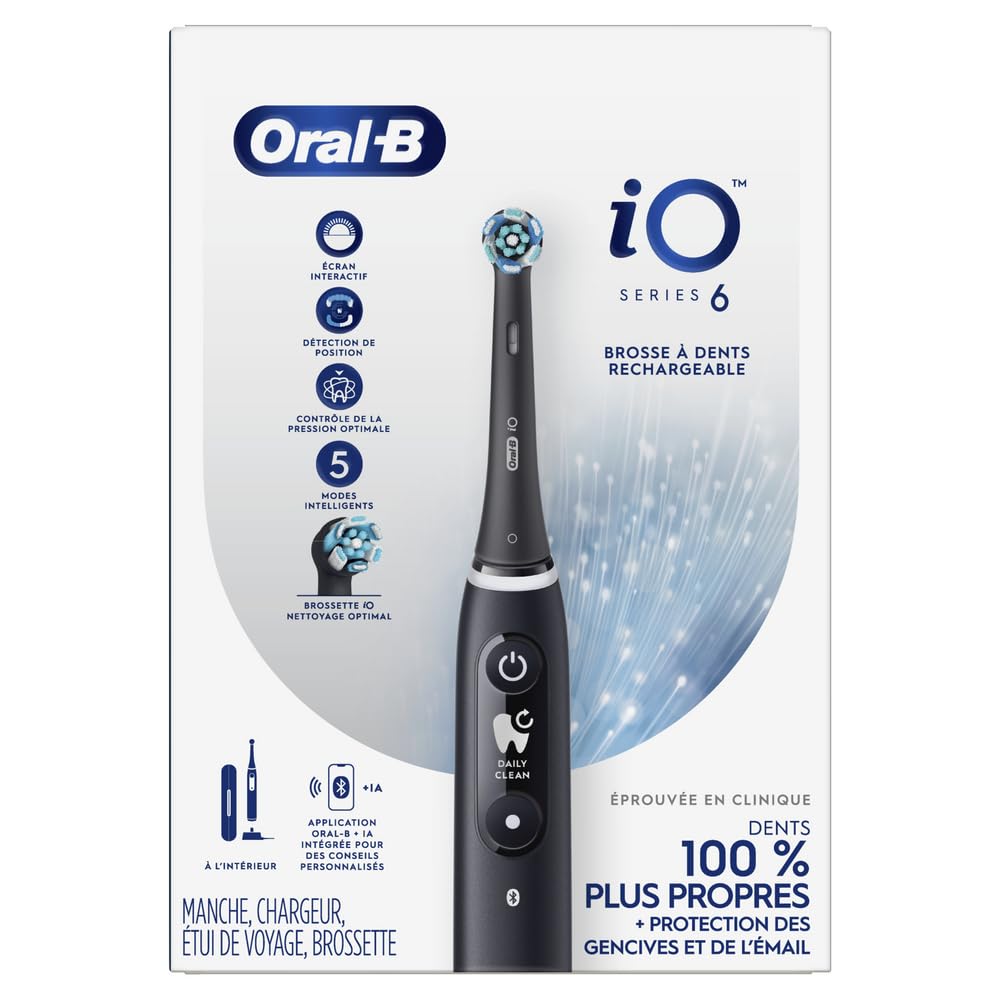 Oral-B iO Series 6 Electric Toothbrush - Smart Pressure Sensor, 5 Modes, 2-Min Timer, Travel Case Included - Gentle Gum Protection for Daily Oral Care at Home & Travel (Black)