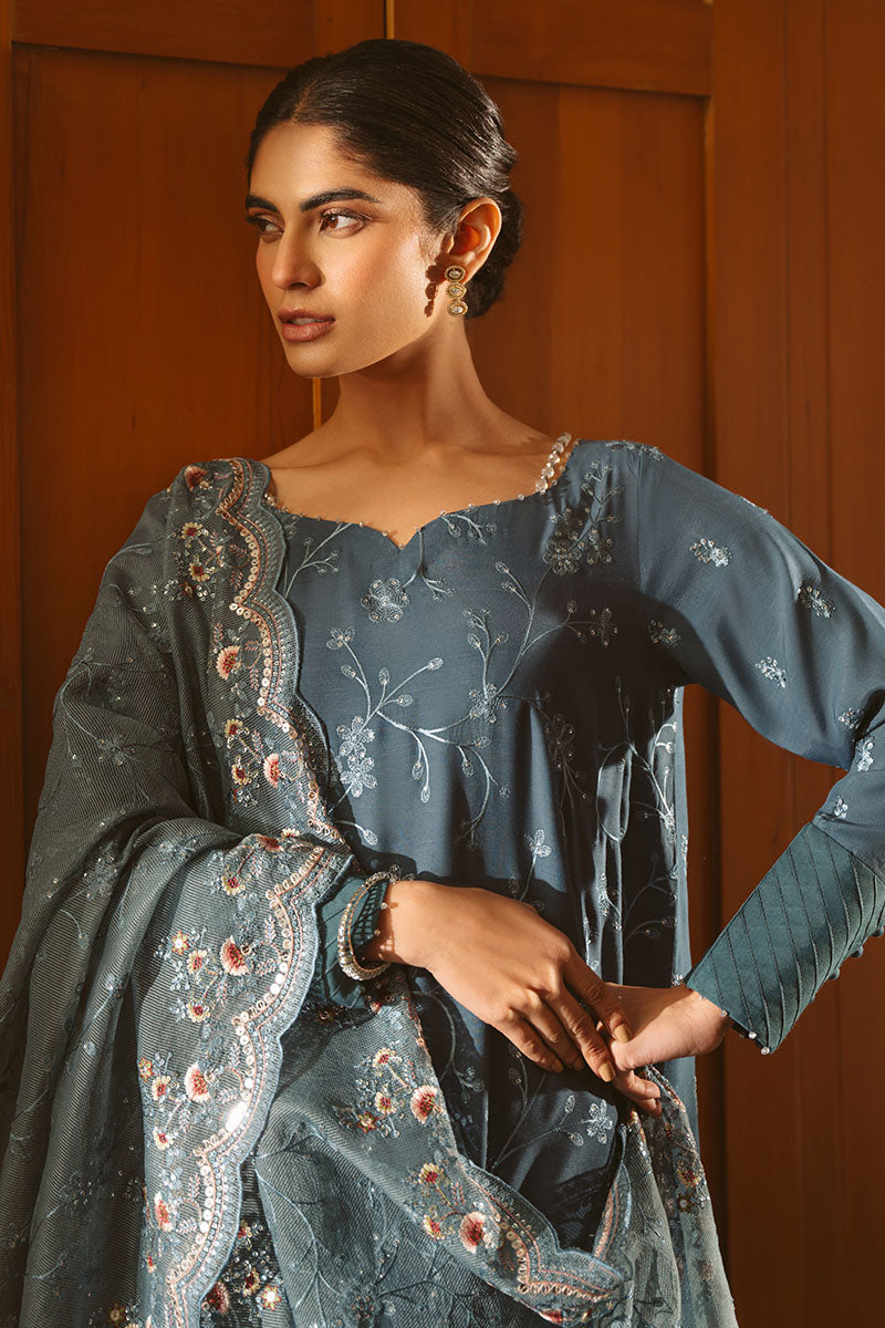Majestic Teal 3-Piece Embroidered Silk Suit for Women | Luxury Formal Wear for Weddings, Parties & Special Occasions | Elegant Evening Outfits