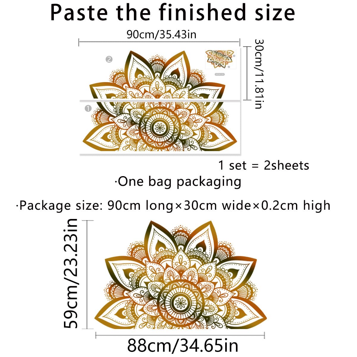 Boho Mandala Flower Wall Decal - Large Self-Adhesive Wall Stickers for Living Room, Bedroom, Yoga Studio - Perfect for Home Decor, Headboard & Meditation Spaces