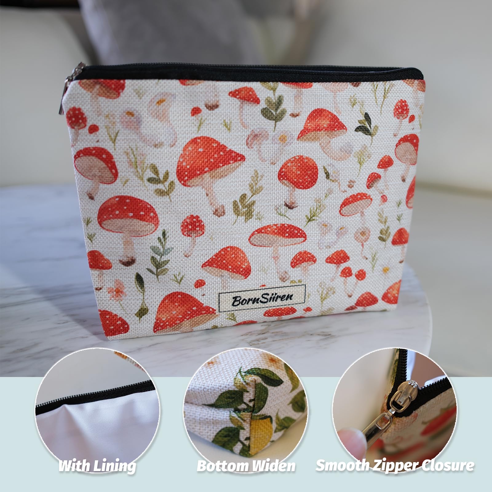 Mushroom Makeup Bag for Women - Coquette Aesthetic Cosmetic Organizer with Lining | Travel Toiletry Pouch & Storage Case | Perfect for Travel, Gym, and Daily Beauty Essentials