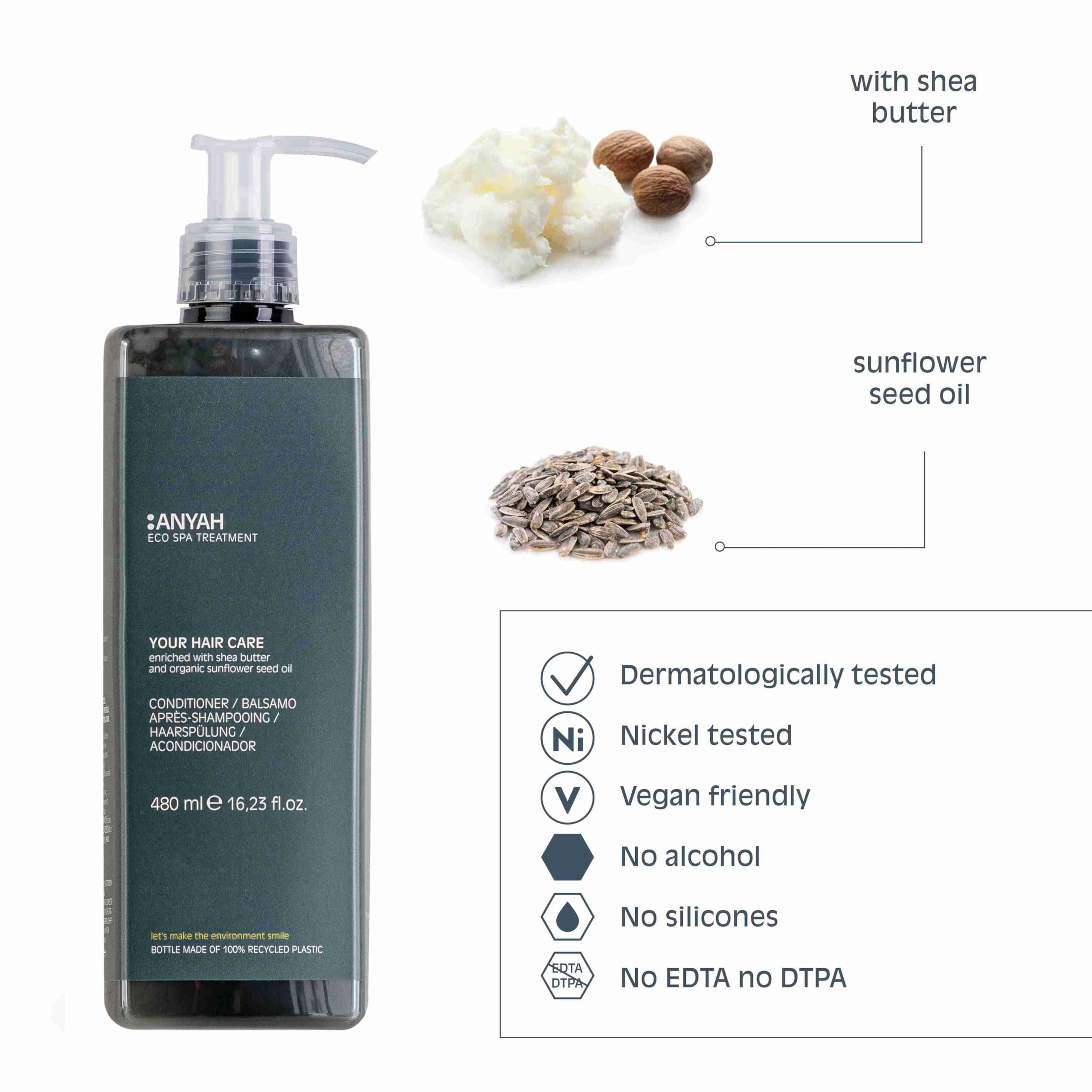 Anyah Conditioner (480ml/18 Pack) - EU Ecolabel Certified, Sealed Pump Hair Care for Soft & Shiny Hair - Perfect for Salons, Spas & Home Use