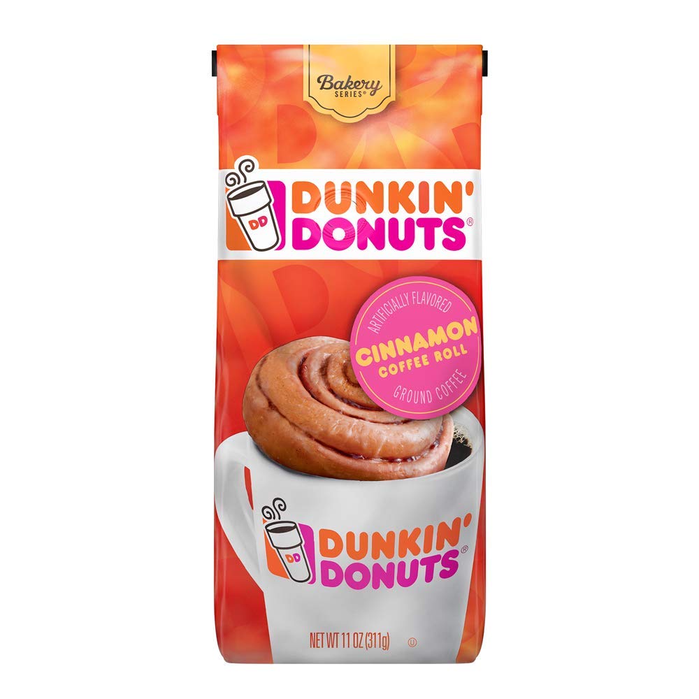 Dunkin' Donuts Cinnamon Roll Flavored Ground Coffee - 11oz Bag | Bakery Series | Perfect for Breakfast, Office & Home Brewing | Aromatic & Smooth Blend