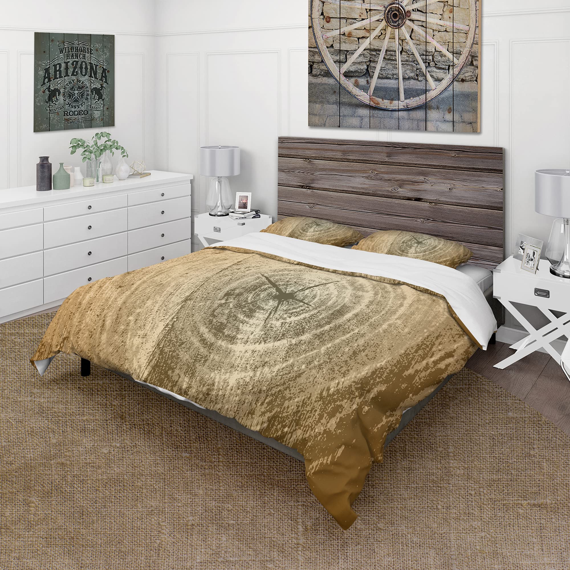 Vintage Tree Rings Bohemian Duvet Cover Set King Size - 3 Piece Cottage Bedding with Nature-Inspired Design, Brown Eclectic Home Decor for All Seasons | Perfect for Cozy Bedrooms, Guest Rooms & Boho Chic Interiors