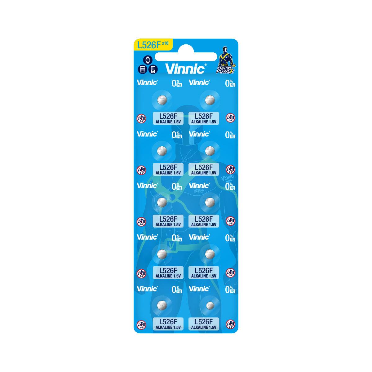 Vinnic Alkaline Button Cell L526F 1.5V Battery - 10 Pack for Watches, Calculators, Key Fobs & Small Electronics