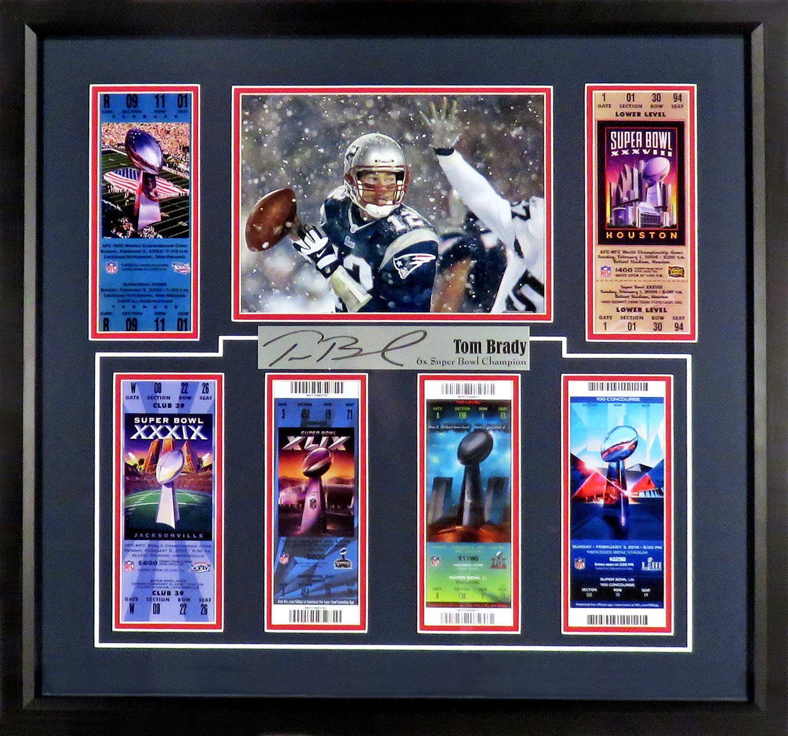 Tom Brady 6x Super Bowl Champions Framed Ticket Display - Patriots Memorabilia for Football Fans & Man Cave Decor (Snow Game Edition)