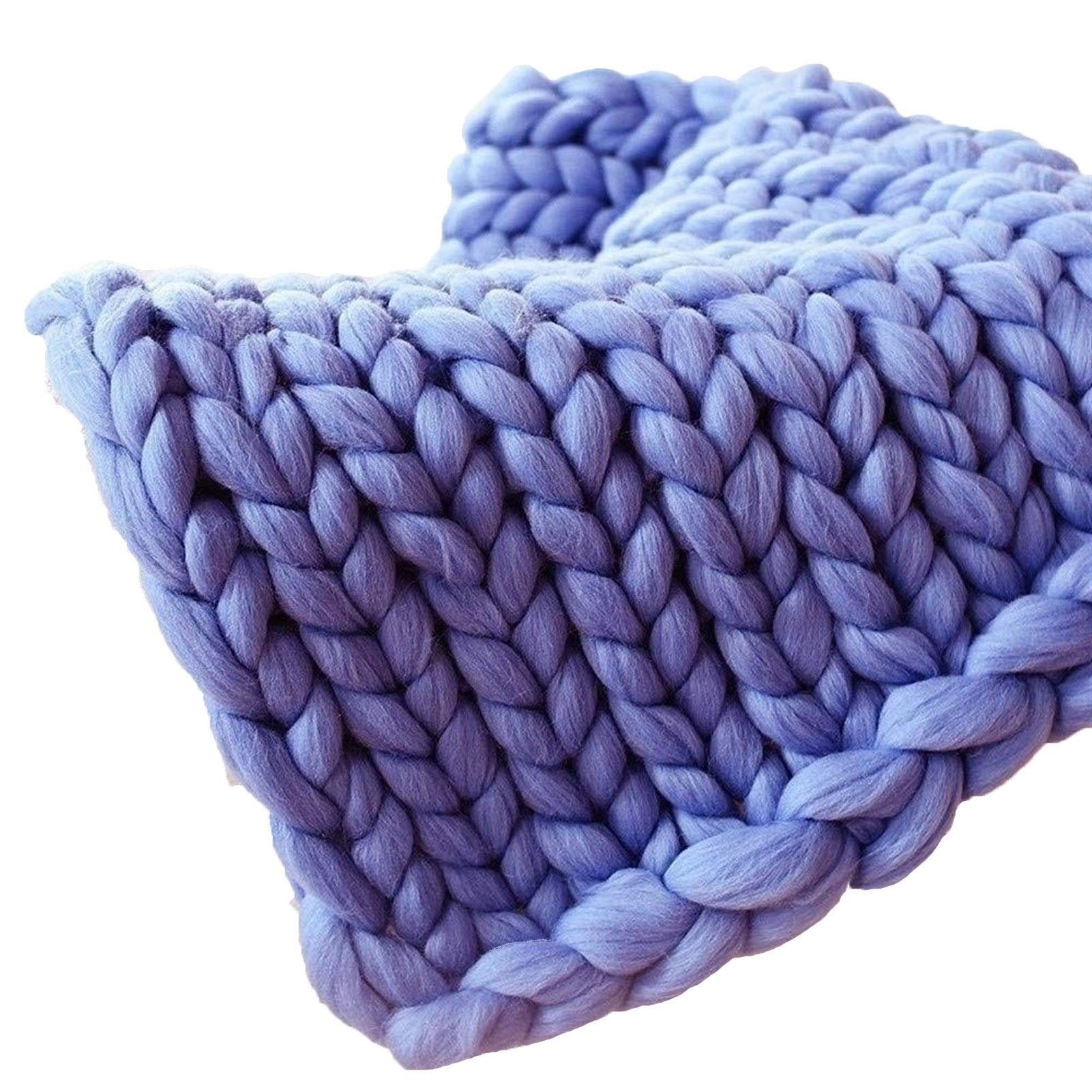 ZCY Knitted Blanket - Modern Chunky Hand-Knit Throw Blanket for Sofa & Bed - Soft Air Conditioning Blanket - Home Decor Gift (Blue, 39x47 Inches) - Perfect for Cozy Evenings & Living Room Decor