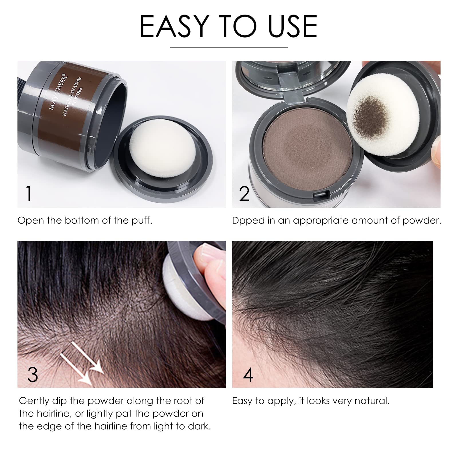 Root Touch Up Powder for Thinning Hair - Black Hairline Shadow to Cover Gray Hair for Women & Men | Quick Hair Color Solution for Daily Use & Special Occasions