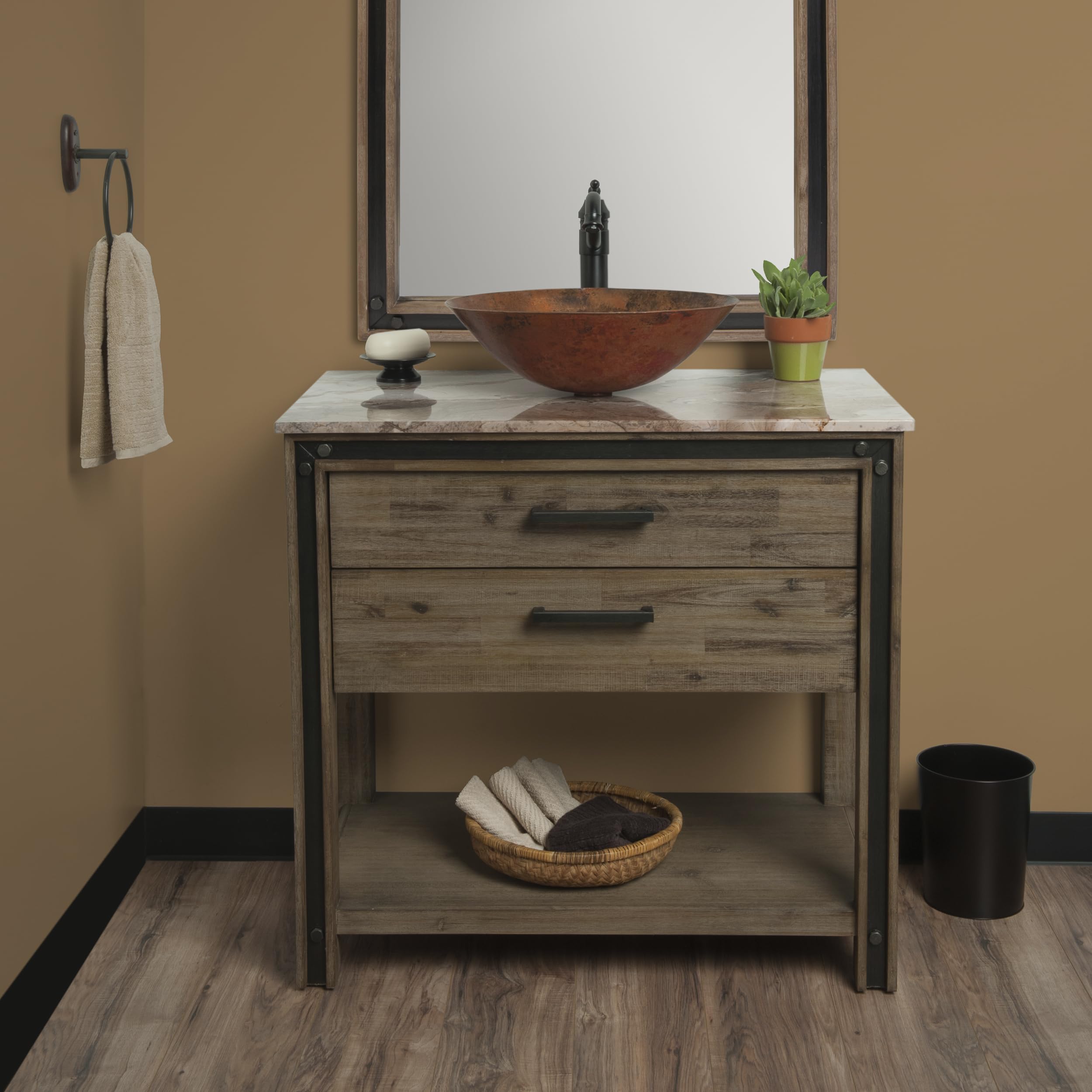 Novatto BILBOA Copper Vessel Sink Set - Oil Rubbed Bronze Finish - Modern Bathroom Vanity Sink for Farmhouse, Rustic & Contemporary Home Decor