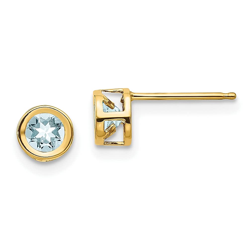 14K Yellow Gold 4mm Bezel March Aquamarine Post Stud Earrings - Women's Birthstone Jewelry for March, Fine Gemstone Gift for Her - Perfect for Birthdays, Anniversaries & Special Occasions