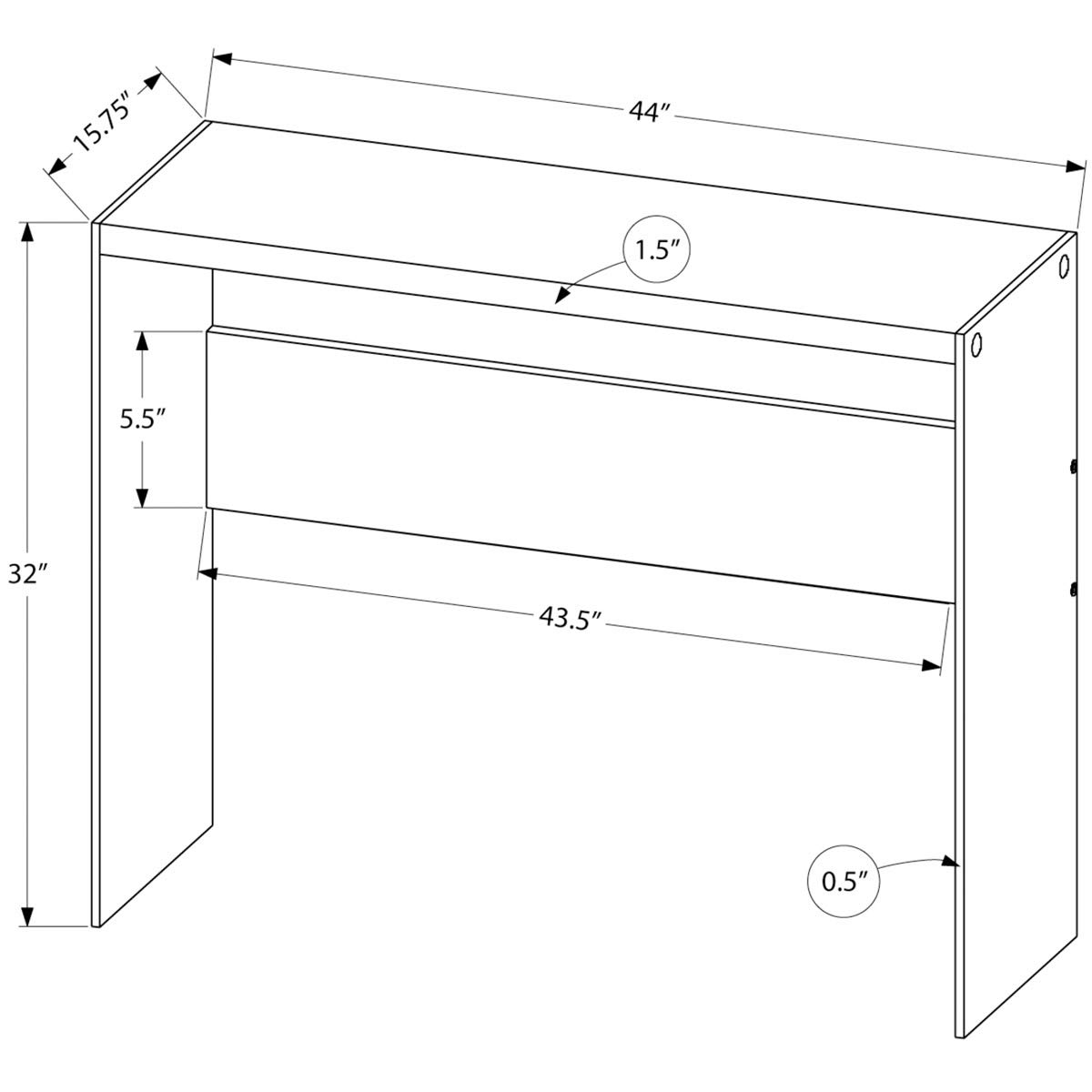 15691-WC Lebanon 44 X 16 Inch White & Clear Glass Accent Table - Modern Console Table for Living Room, Entryway, or Bedroom Decor