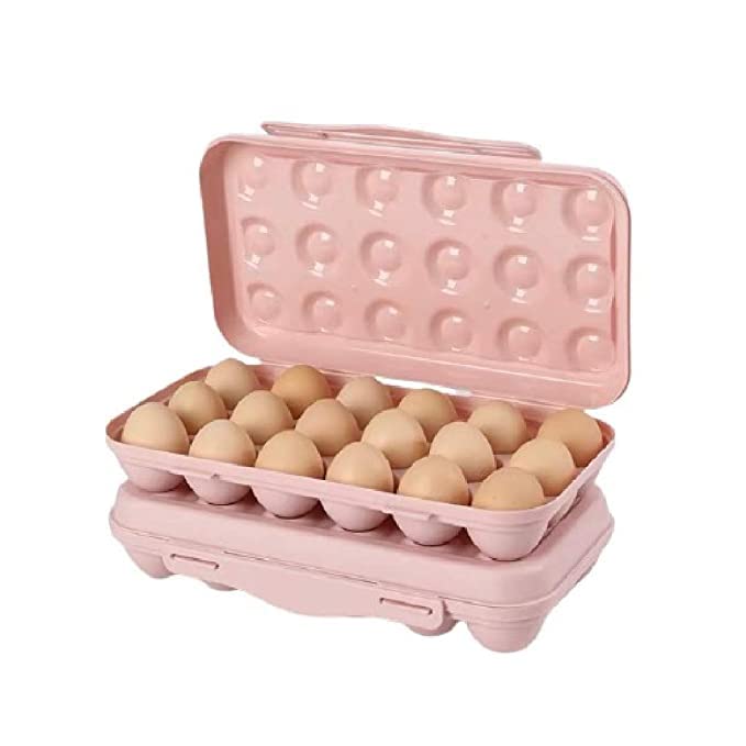 Stackable Plastic Egg Holder with Snap-On Lid - 18 Grid Freestanding Egg Storage Container for Fresh Eggs (Pack of 1, Pink) | Perfect for Refrigerator Organization & Farm Fresh Egg Display
