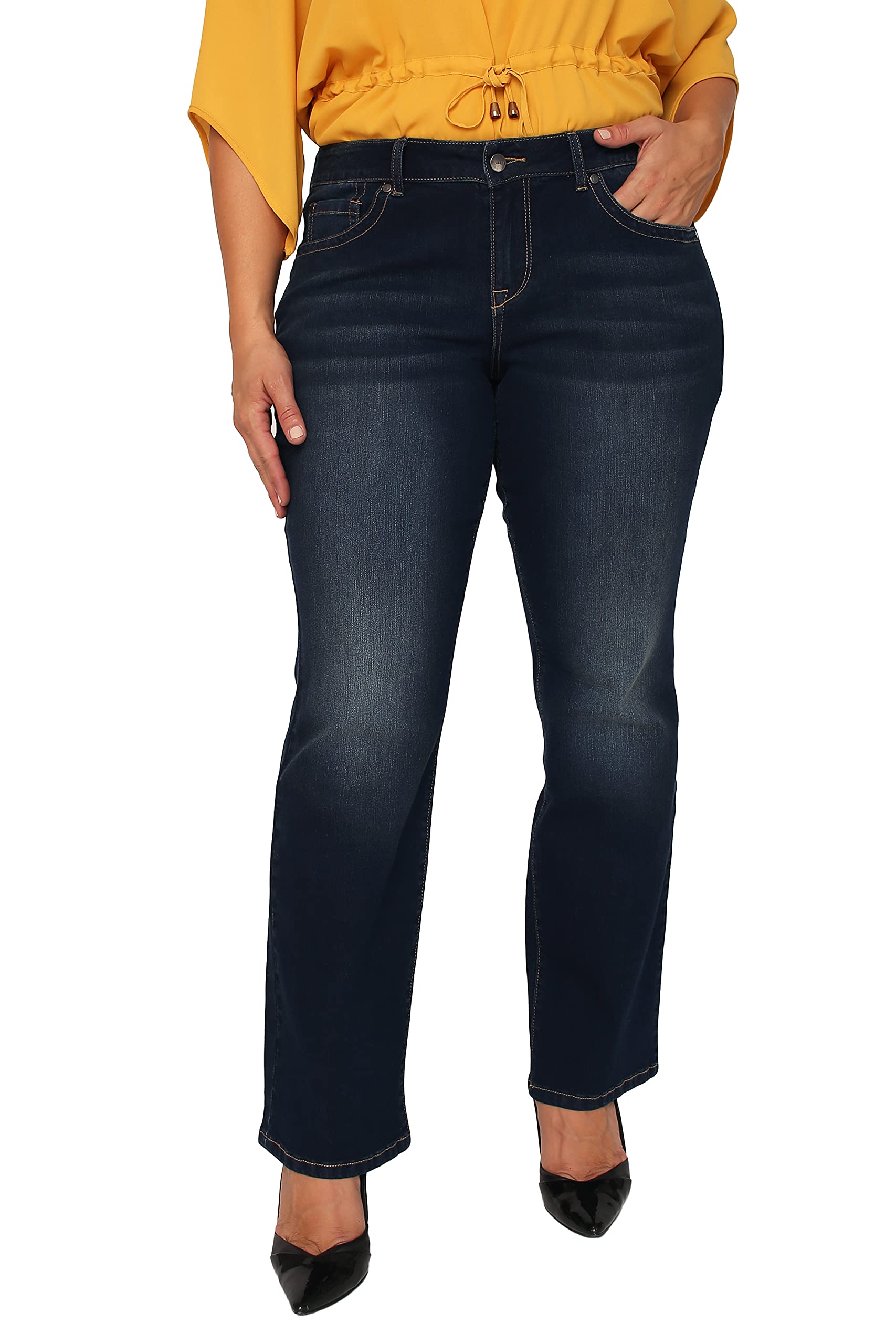 Plus Size Women's Midrise Skinny Flare Jeans - Stretch Denim Pants for Curvy Figures | Perfect for Casual Wear, Office & Date Nights