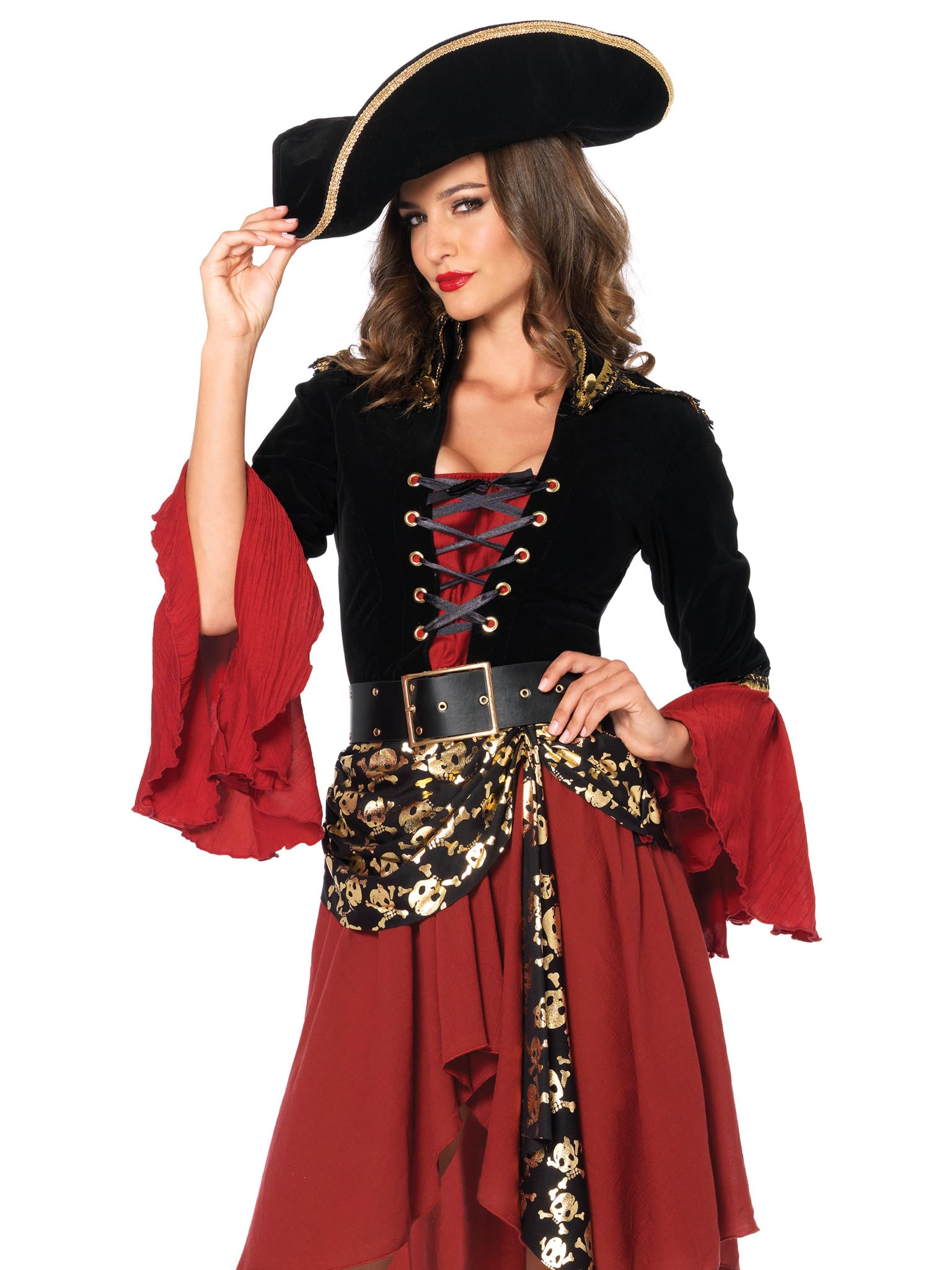 Leg Avenue Women's 2-Piece Cruel Seas Pirate Captain Dress Costume Set - Halloween, Cosplay, Themed Party Outfit