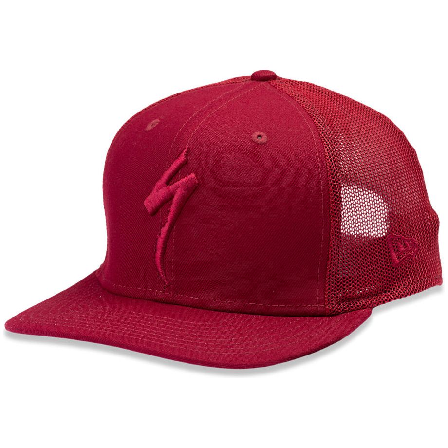 Specialized S Logo New Era 59FIFTY Trucker Hat - Crimson Red Adjustable Snapback Cap for Men & Women - Perfect for Sports, Outdoor Activities & Casual Wear