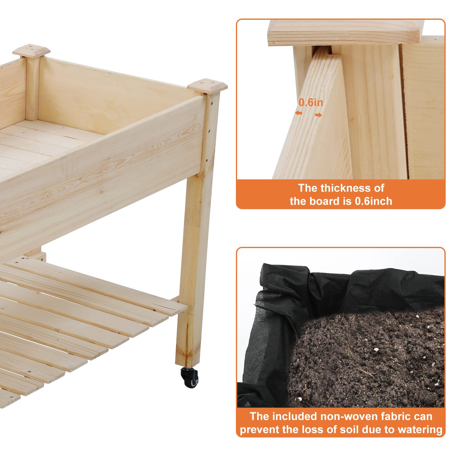 Elevated Raised Garden Bed Kit with Wheels & Shelf - Wood Planter Box with Legs for Outdoor Gardening, Patio, Backyard & Greenhouse - Perfect for Growing Vegetables, Herbs & Flowers