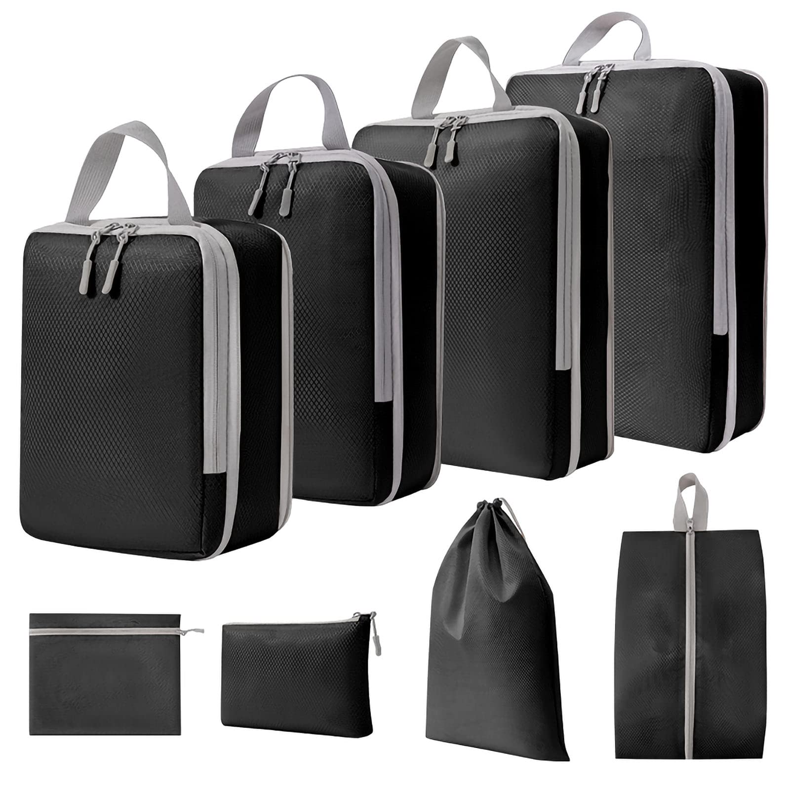 WOOMADA 8-Piece Compression Packing Cubes Set - Expandable Travel Organizer for Suitcases & Luggage (Black) | Perfect for Business Trips, Vacations & Weekend Getaways