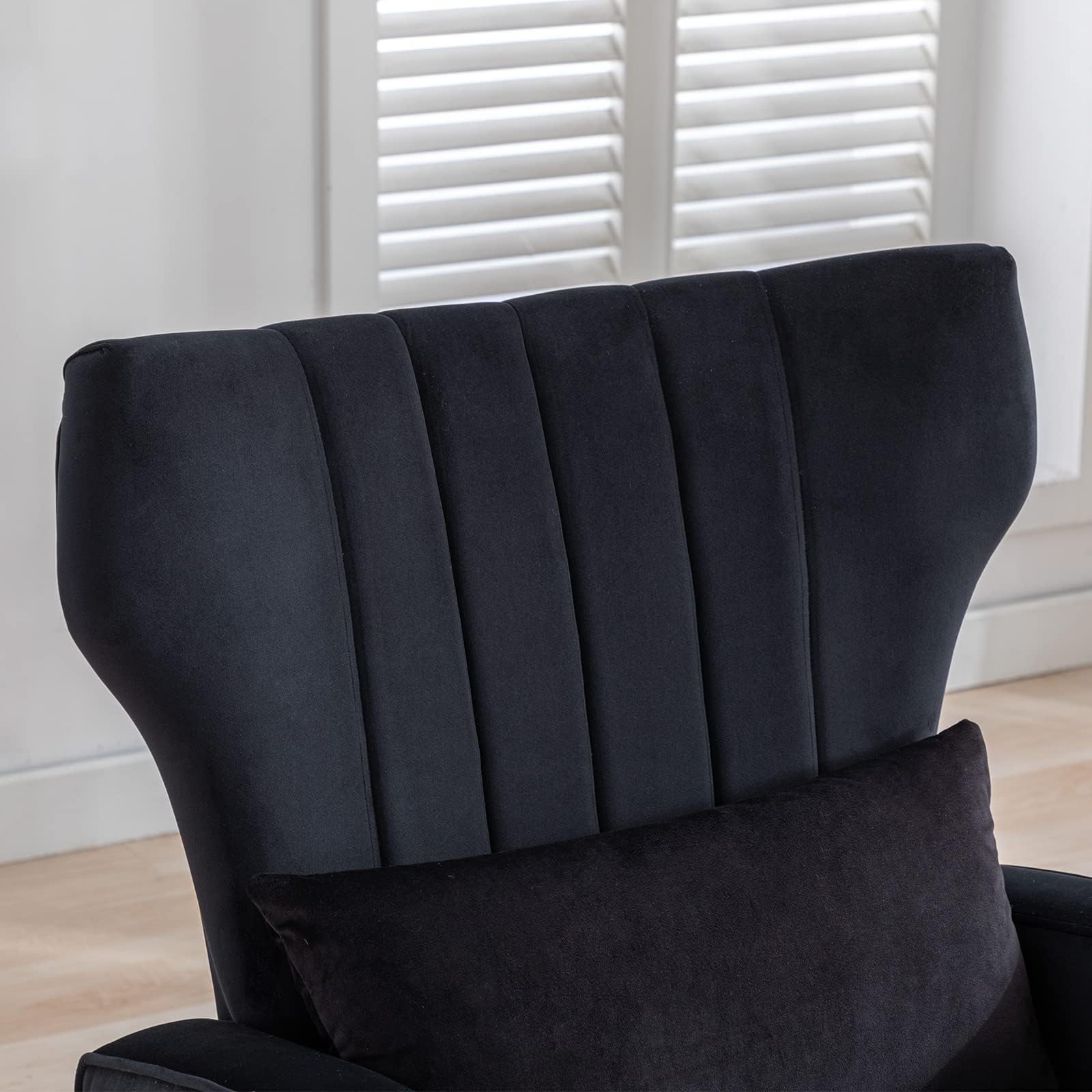 Velvet Accent Armchair - Modern Wingback Lounge Chair with Lumbar Pillow & Gold Legs for Living Room, Bedroom, Reading Corner | Comfy Seating for Relaxation, Reading & Home Decor (Black)