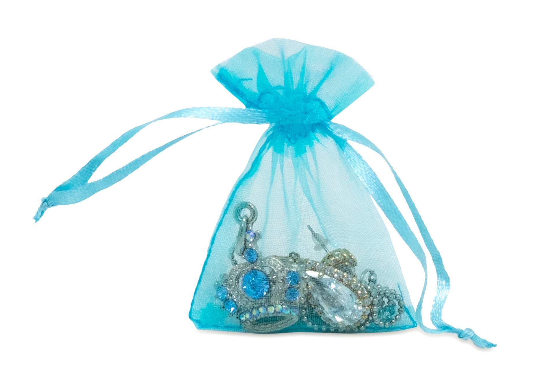 100-Pack Turquoise Blue Sheer Organza Gift Bags with Drawstring - 2