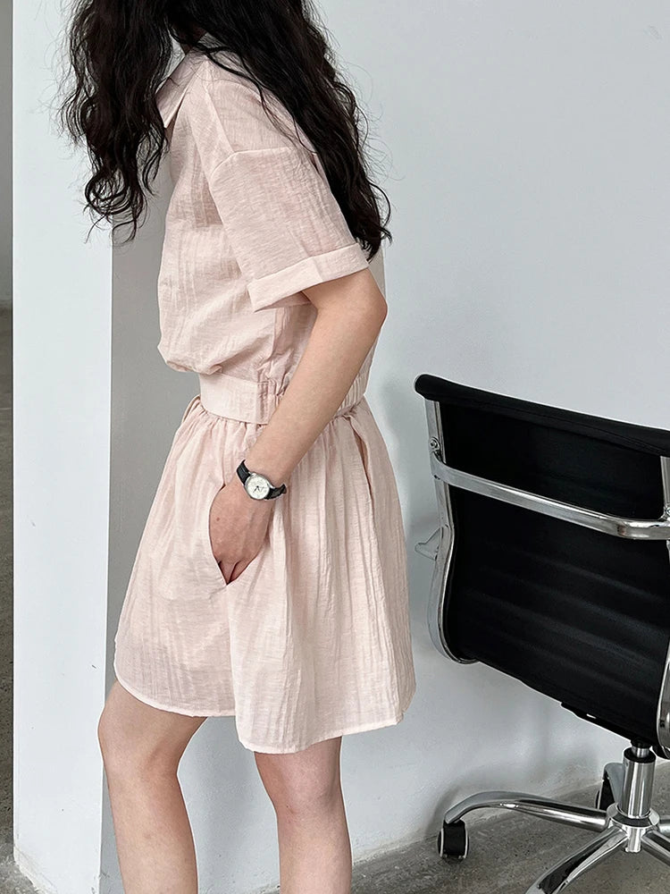 Beige Women's Two-Piece Suit Set - Thin Half Body Skirt & Lapel Short Sleeve Shirt | Spring Summer 2025 Fashion Trend | Office Wear, Casual Outfits, Party Dresses (Style 1DJ1239)