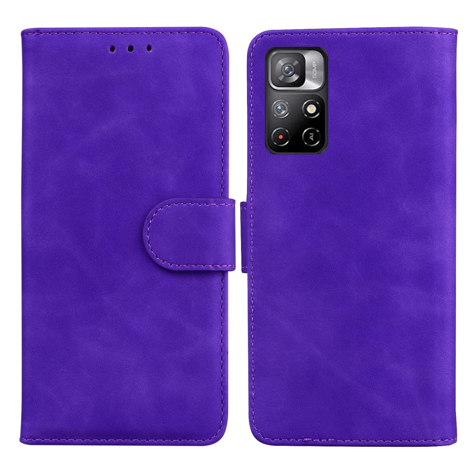 Premium Genuine Leather Flip Phone Case for Xiaomi Redmi Note 11 - Ultra-Slim Protective Cover with Soft Skin Feel (Purple) | Perfect for Business Professionals & Everyday Use