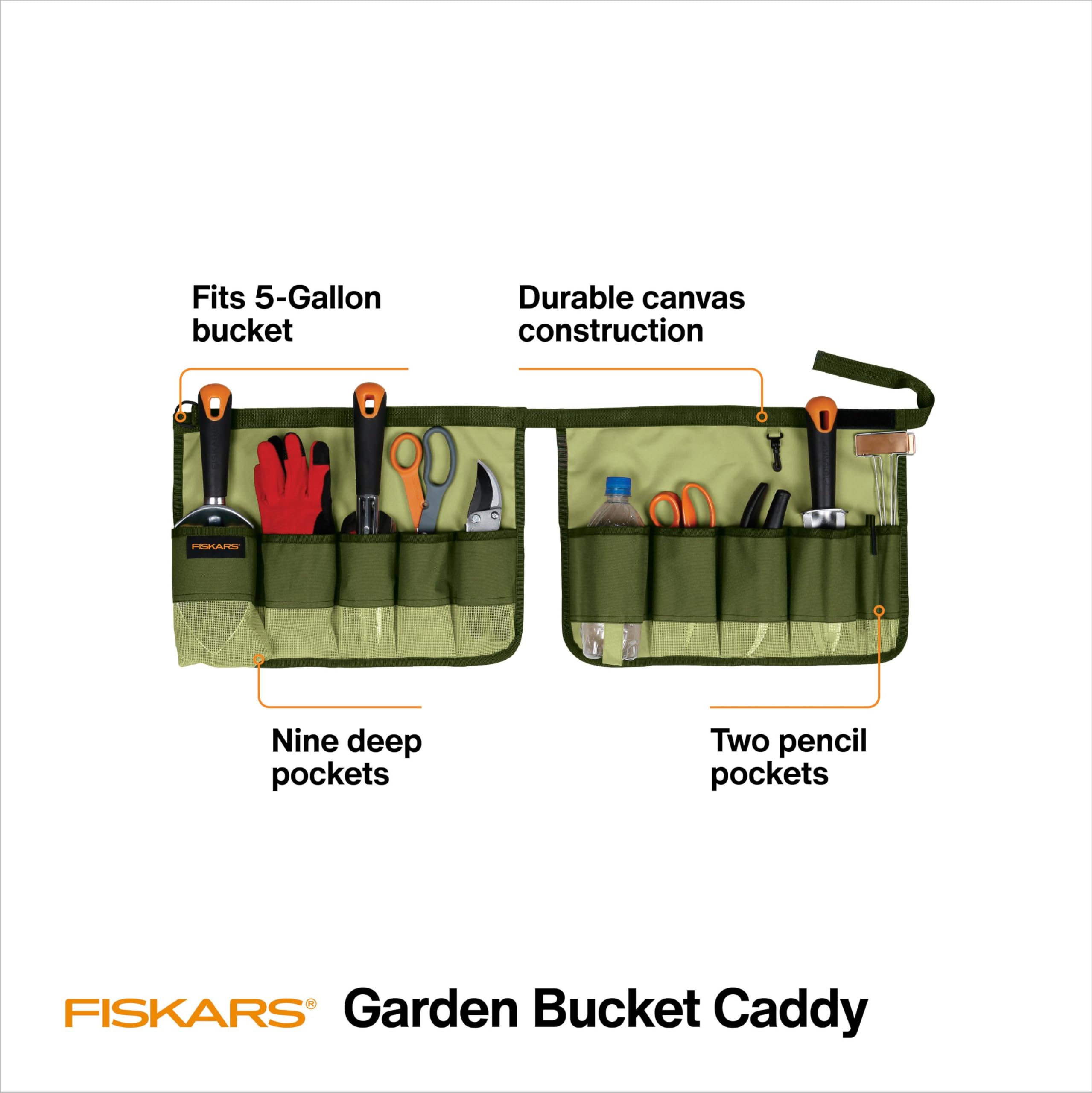 Fiskars 5 Gallon Garden Tool Bucket Caddy - Heavy Duty Organizer for Gardening Tools (Bucket & Tools Not Included) | Perfect for Outdoor Yard Work, Landscaping & Garden Storage