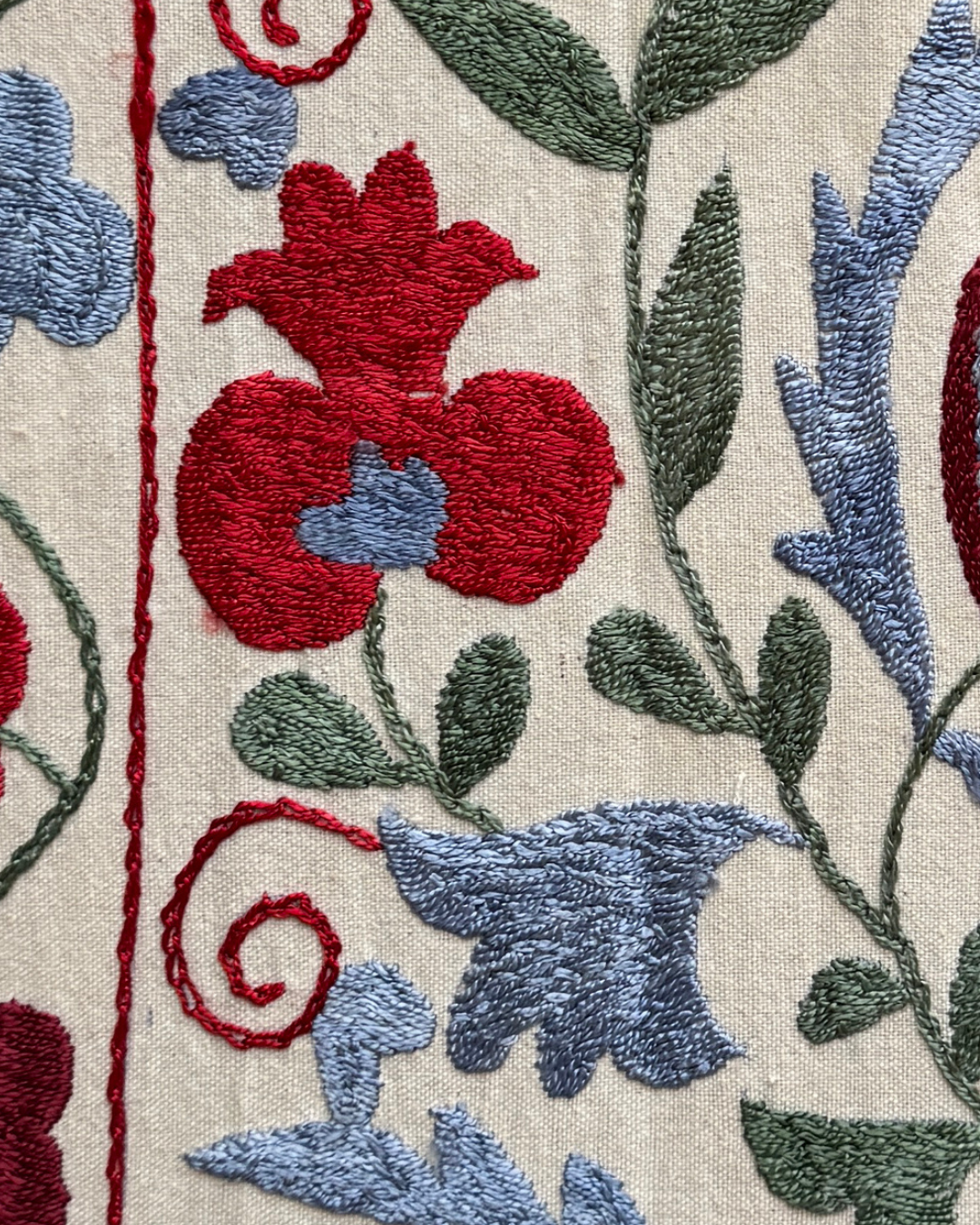 Handmade Suzani Embroidered Wall Art No. 8 - Traditional Uzbek Textile Decor for Living Room, Bedroom & Boho Home Decor
