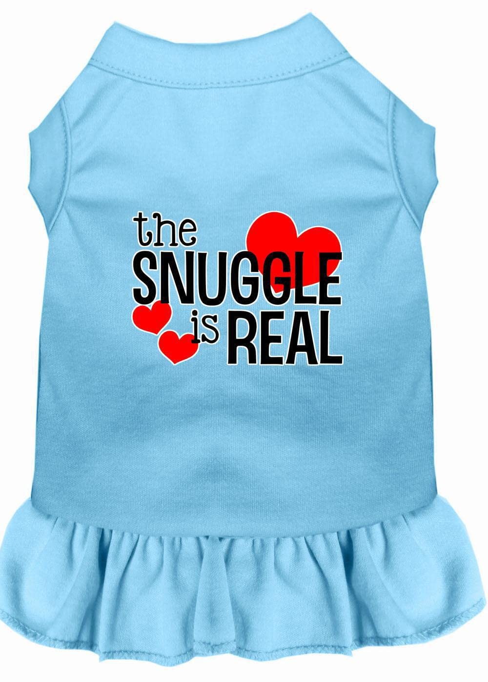 Dog & Cat Pet Dress - 'The Snuggle Is Real' Screen Printed White Outfit for Small Pets (6-10 lbs) - Perfect for Cuddling, Photo Shoots & Special Occasions