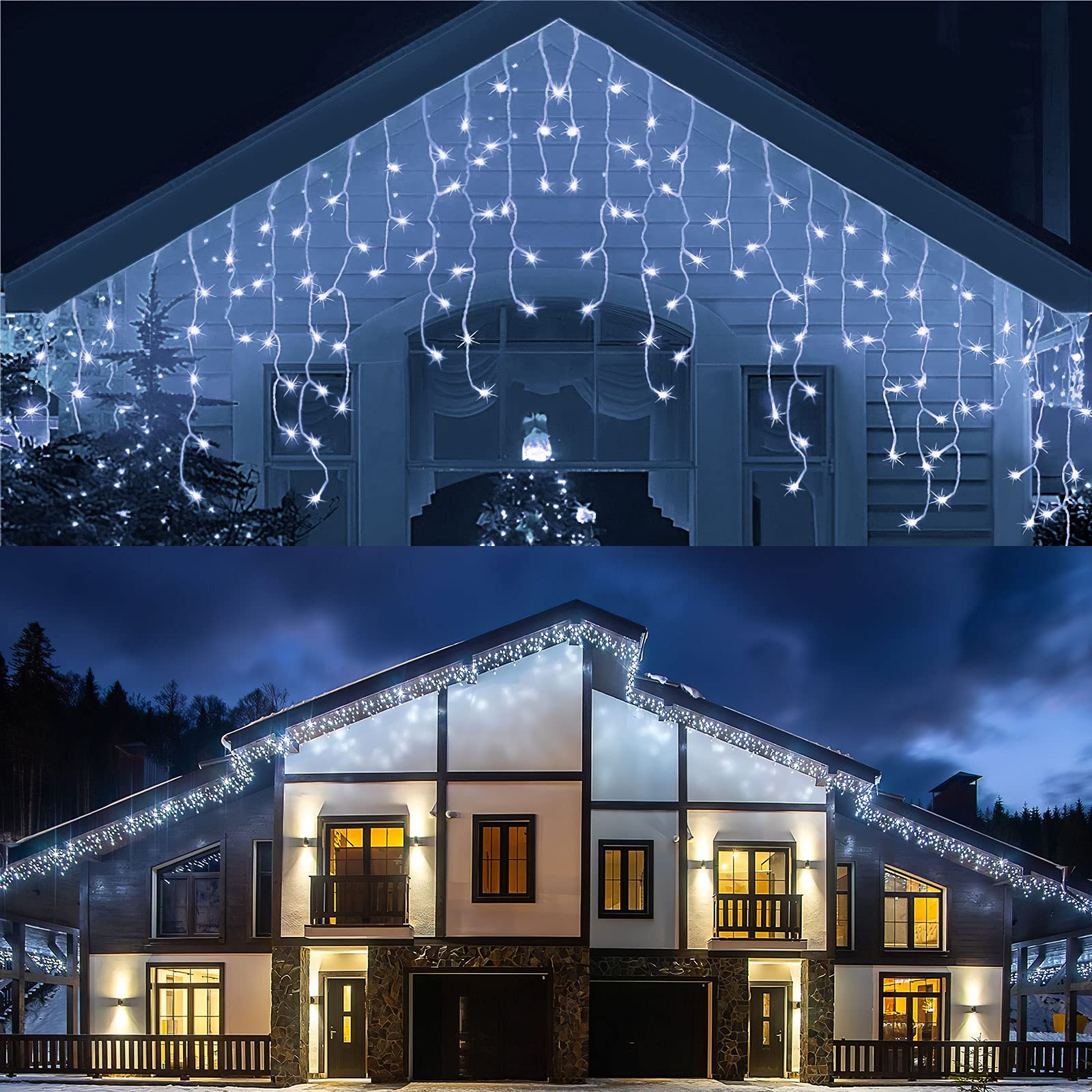 400 LED Icicle Christmas Lights Outdoor 32.8ft Waterproof String Lights with 8 Modes & Memory Function - Cool White Fairy Lights for Home, Party, Wedding, Holiday Decor - Perfect for Rooflines, Windows, Trees & Indoor/Outdoor Holiday Lighting