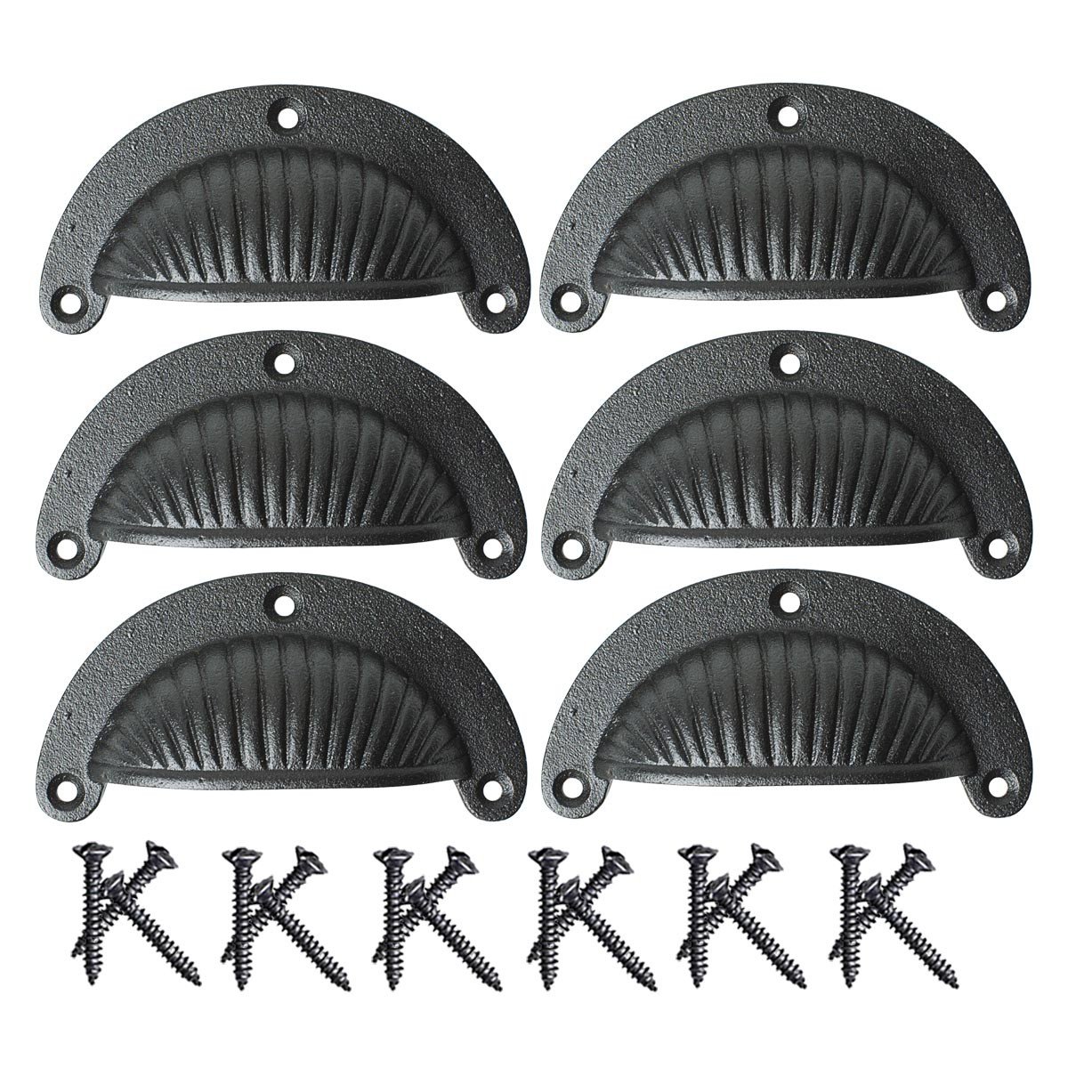 Vintage Cast Iron Cabinet Drawer Cup Pulls - Antique Scalloped Design 3 1/4