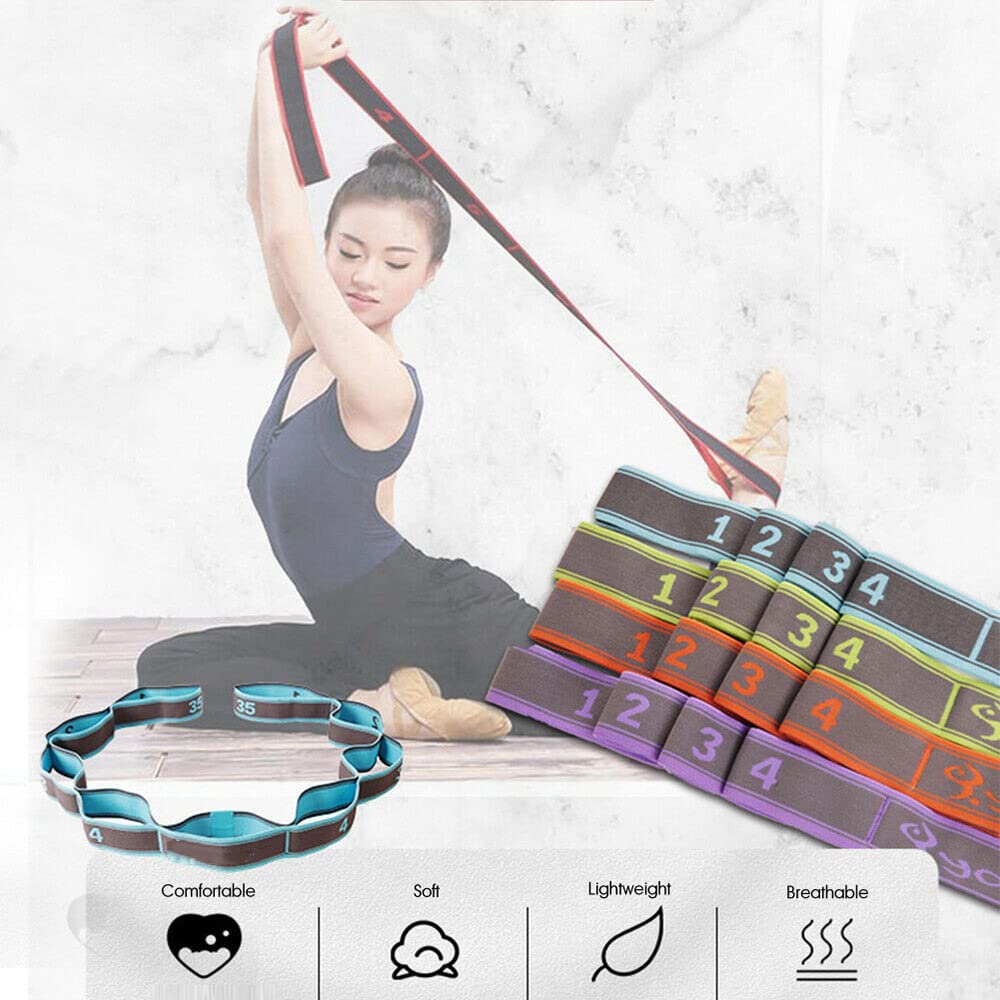 9-Segment Yoga Pull Strap Belt - Latex Elastic Stretching Band for Yoga, Pilates & Gym Fitness - High Resistance Exercise Bands (Orange) - Perfect for Home Workouts, Physical Therapy & Strength Training