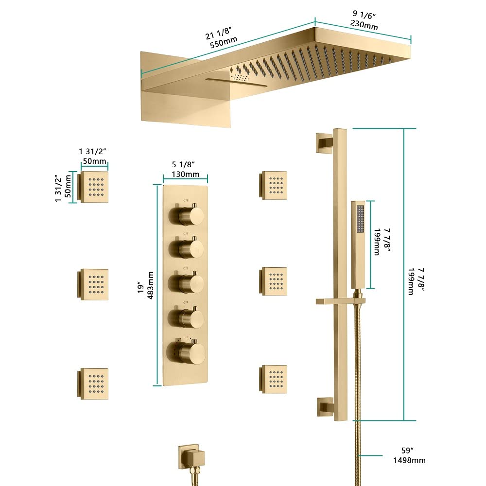 Cascada 9x22 Inch Bluetooth LED Shower System with 4 Functions, Remote Control & 64 Color Lights - Perfect for Modern Bathrooms & Spa-Like Experiences