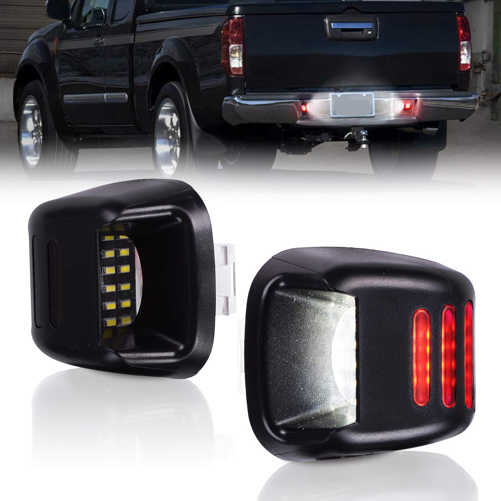 Runmade RED 3 LED 18 SMD White License Plate Light Assembly - Smoke Lens Replacement for Nissan Frontier, Titan, Xterra, Armada, Equator - Perfect for Night Driving & Enhanced Vehicle Appearance