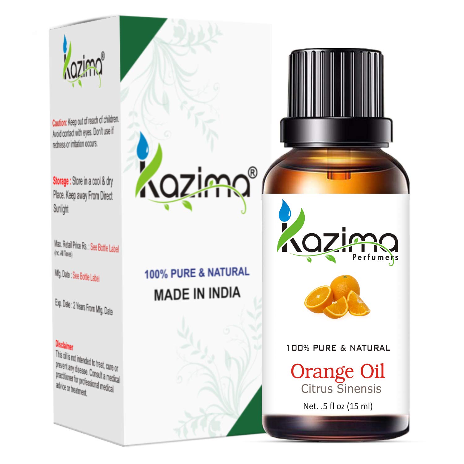 KAZIMA Orange Essential Oil & Coconut Carrier Oil Set - 100% Pure Natural for Skin Brightening, Hair Growth, Dandruff Treatment - 15ml Each - Perfect for Aromatherapy, Massage & DIY Beauty Products