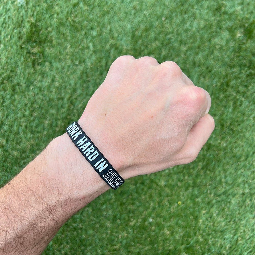 Motivational WORK HARD IN SILENCE Wristband - Inspirational Fitness & Gym Wristband for Men Women - Perfect for Workouts, Running, Sports & Daily Motivation