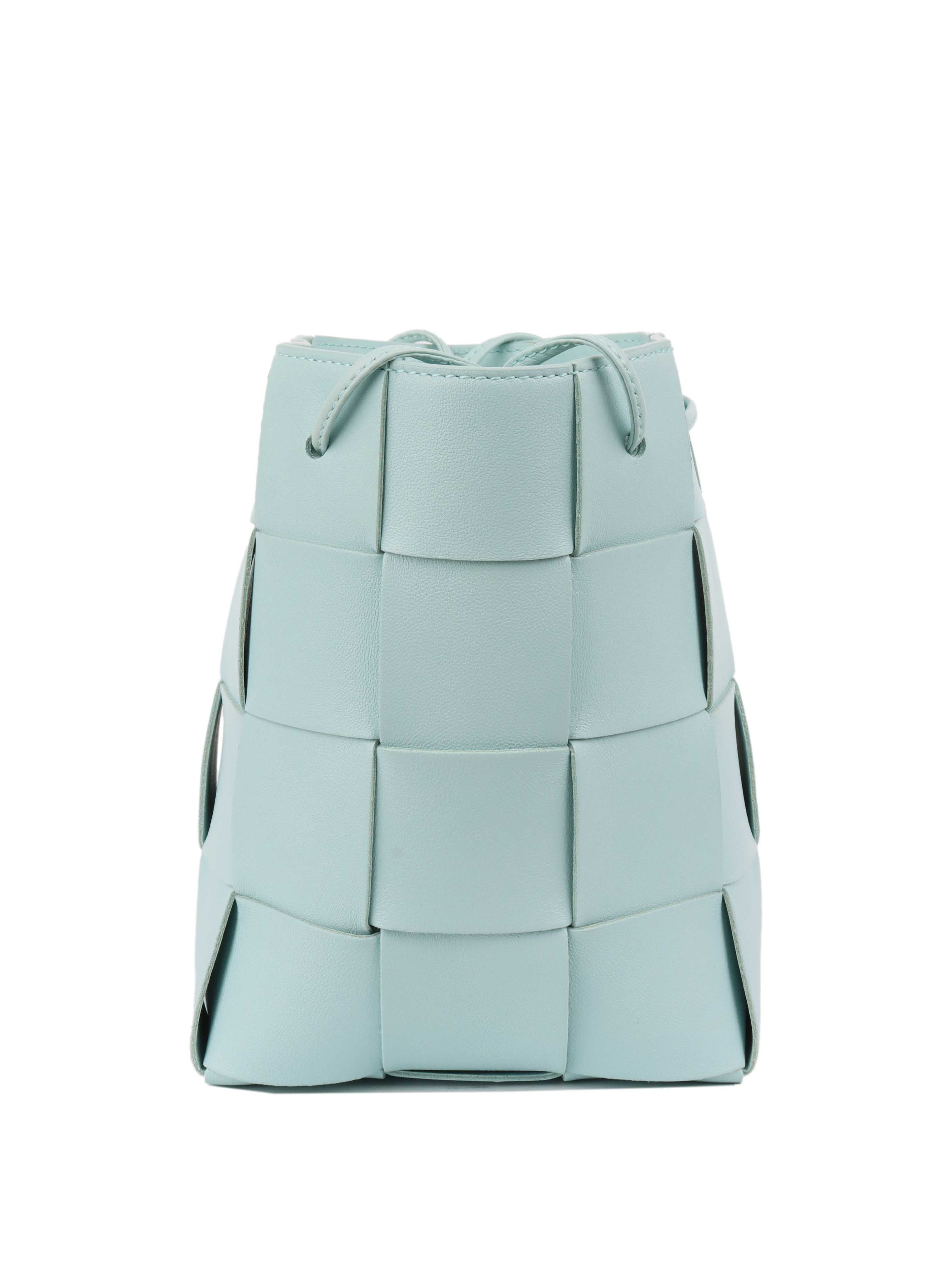 Bottega Veneta Light Blue Small Intrecciato Cassette Bucket Bag - Stylish Crossbody Purse for Women, Perfect for Daily Use, Travel & Date Night