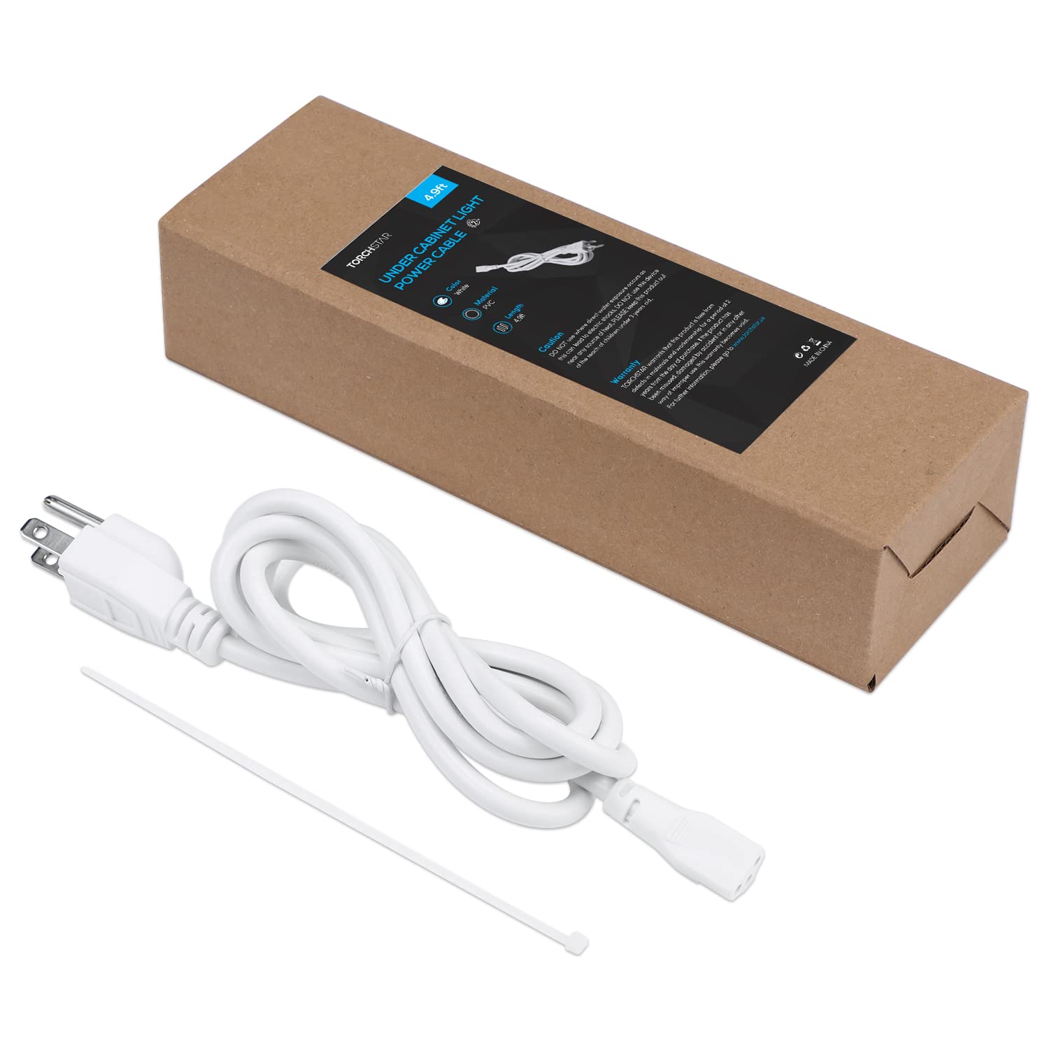 TORCHSTAR 4.9FT LED Under Cabinet Light Power Cord - 120V Extension Cable for Kitchen Lighting, Works with LED Strip Lights & Puck Lights - Perfect for Home, Office, and Retail Display Lighting