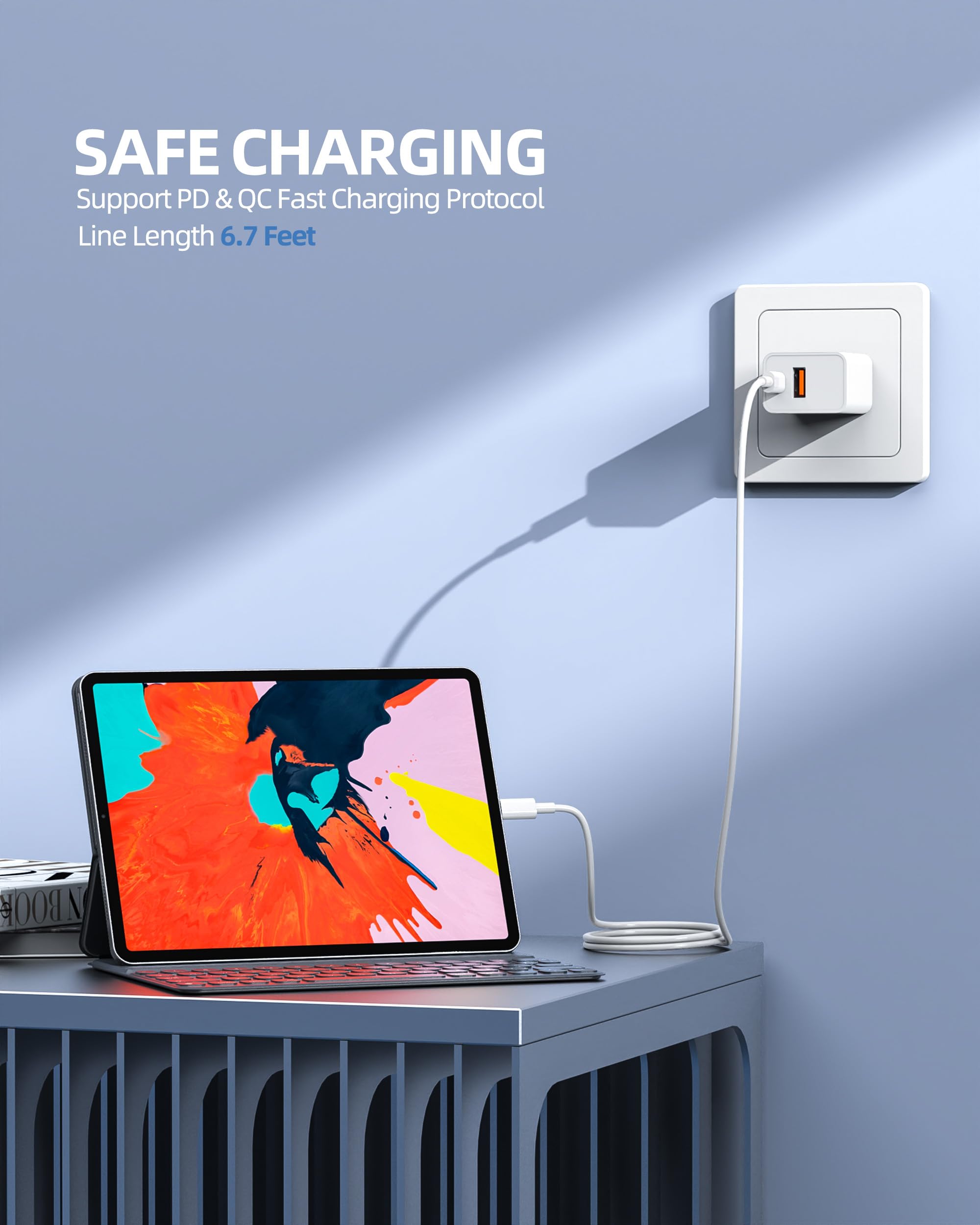 Apple MFi Certified 20W Fast Charger with 6.6Ft USB-C to Lightning Cable - Compatible with iPad Mini 5 (5th Gen 2019) A2133/A2124/A2126/A2125 - Perfect for Home, Office & Travel Charging
