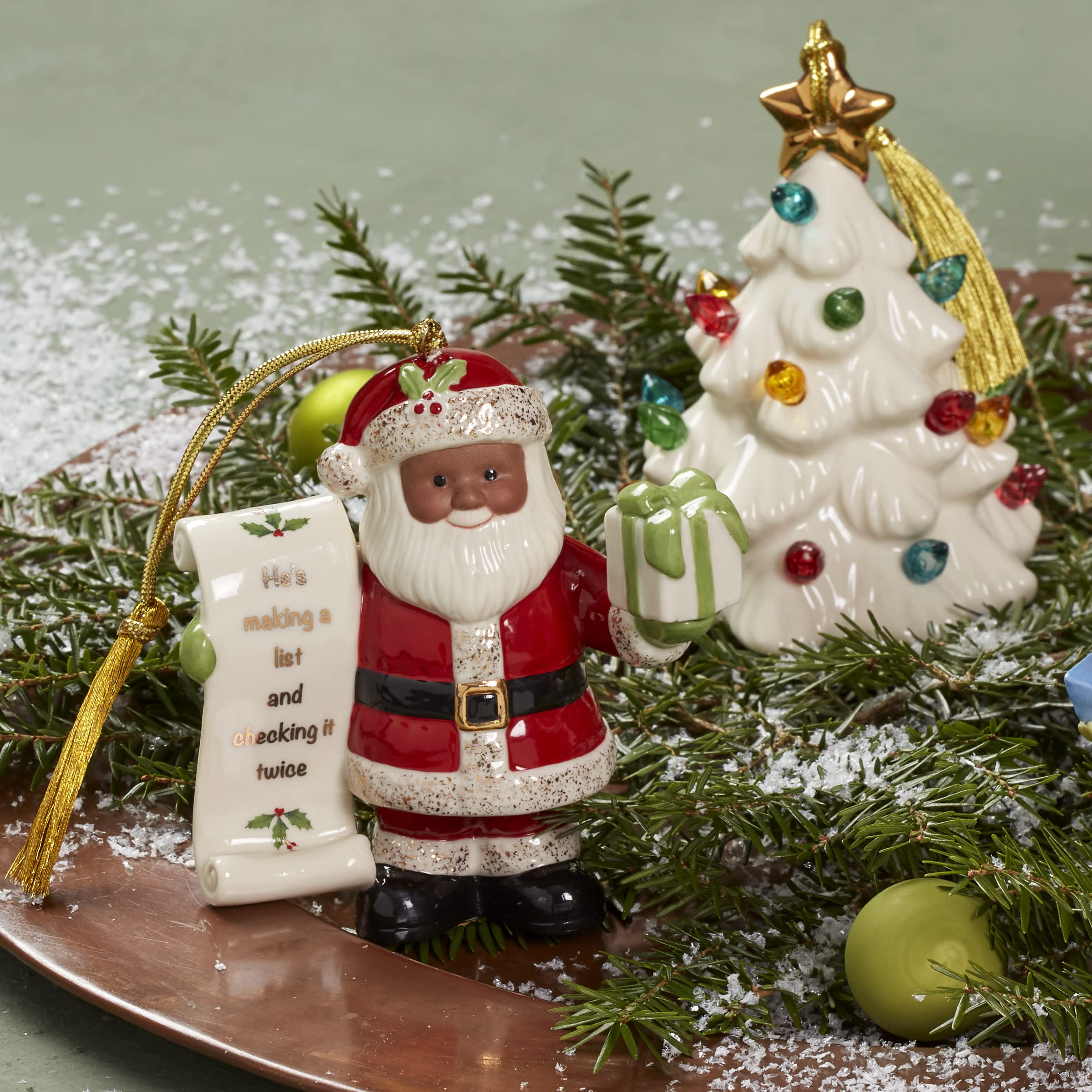 Lenox Santa with List Christmas Ornament - 0.80 Inch Red Holiday Decoration for Tree, Gift, and Festive Home Decor