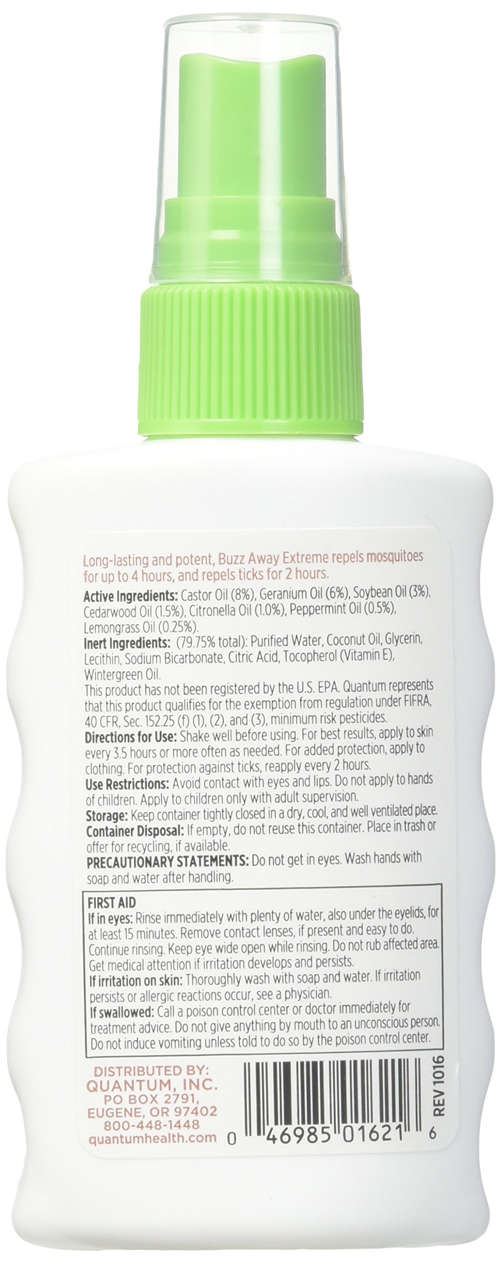 QUANTUM HEALTH Buzz Away Extreme Spray - 2 Fl Oz Natural Insect Repellent for Outdoor Activities, Camping & Hiking