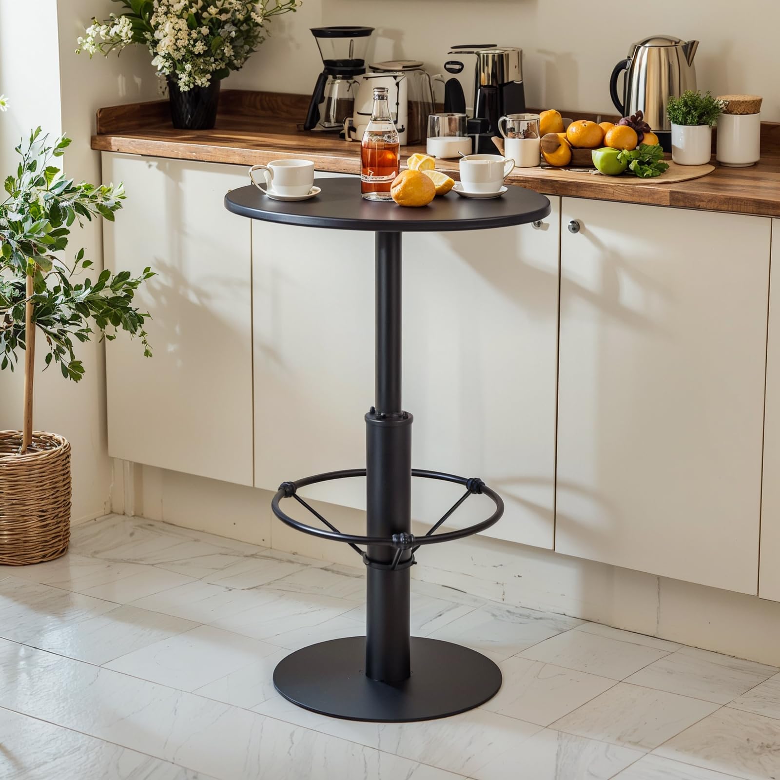 LOKKHAN 37.4 Inch Rustic Industrial Bar Height Table - 23.6 Inch Round Metal Pub Table for Dining Room, Bistro & Cocktail Standing - Matte Black Finish - Perfect for Home Bars, Restaurants & Outdoor Entertaining