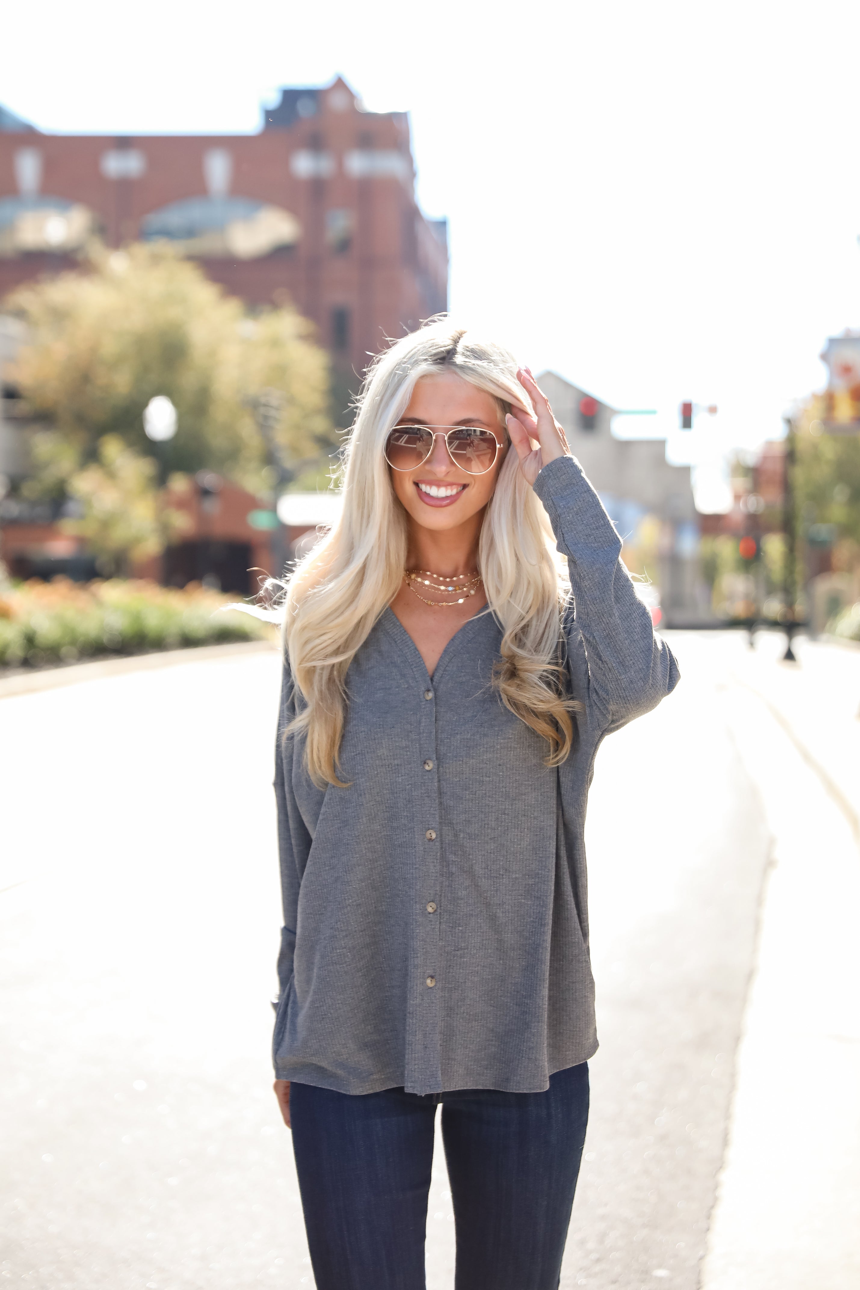 Cozy Classic Ribbed Knit Button Front Top for Women - Soft & Stylish Casual Shirt - Perfect for Everyday Wear, Office & Outings