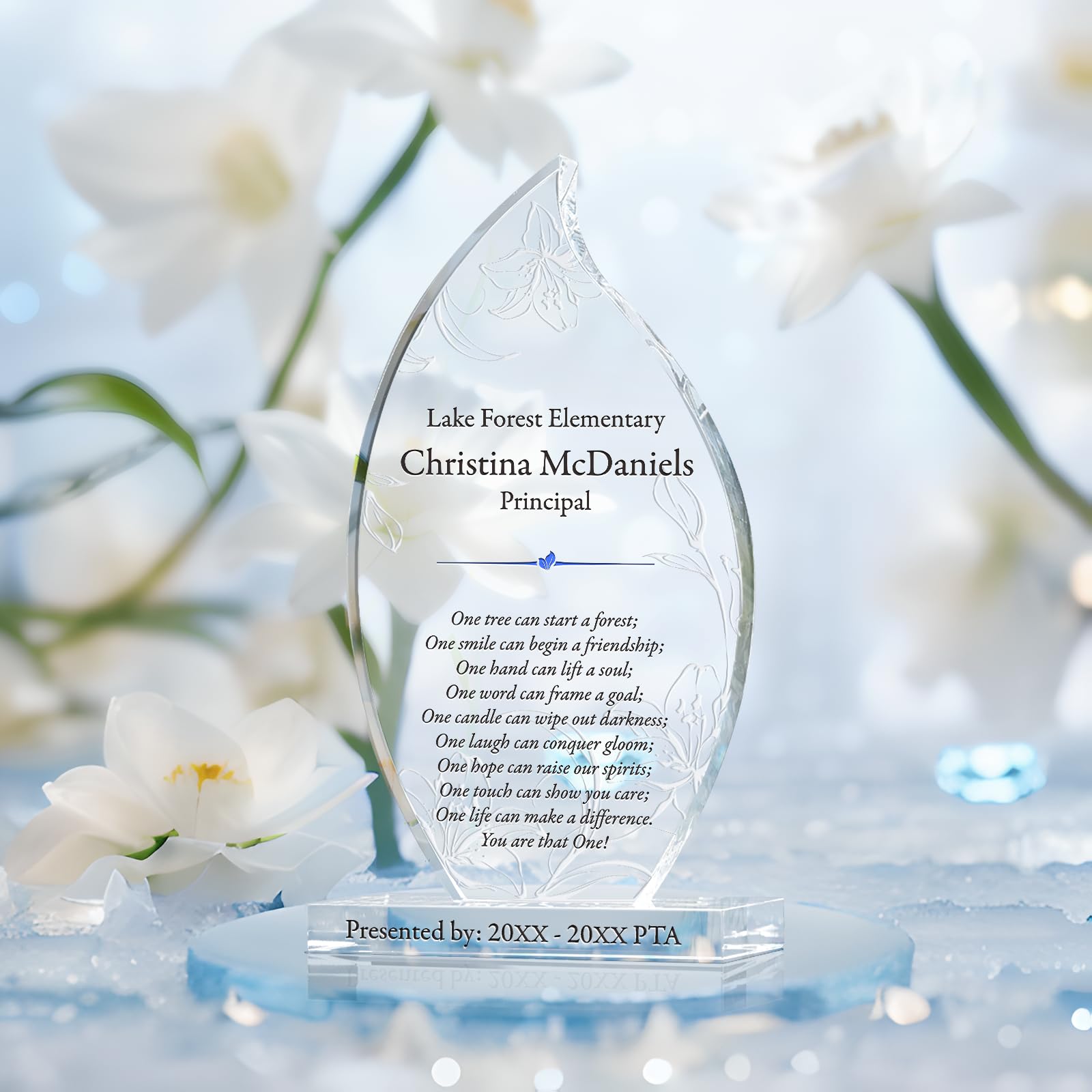 Personalized Crystal Flame Teacher Appreciation Gift Plaque - Custom Engraved with Teacher & School Name - Unique Thank You Gift for Teachers, Principals, Coaches - Perfect for PTA, Class, Students - 7.5