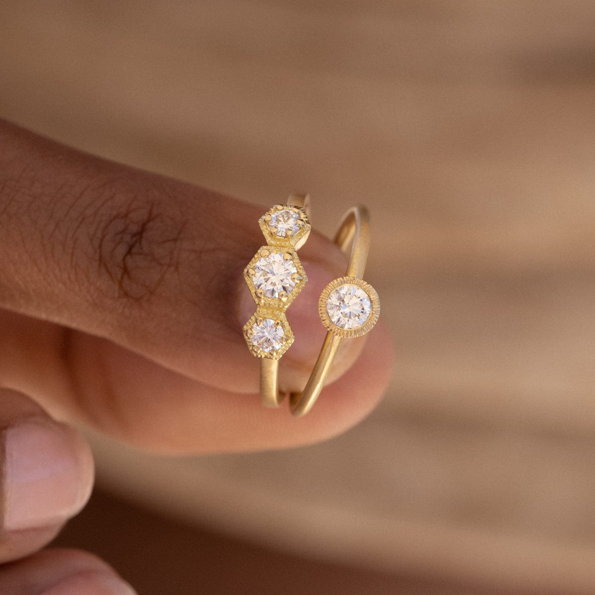 18K Gold Brushed Bezel Diamond Solitaire Ring for Women - Elegant Engagement & Wedding Band - Perfect for Proposals, Anniversaries, and Special Occasions