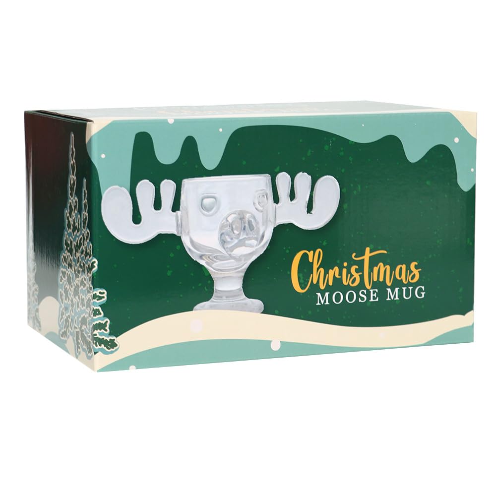 Set of 4 Christmas Moose Mugs - 8oz Glass Cups for Hot & Cold Drinks - Perfect for Holiday Parties, Gifts & Cozy Winter Nights