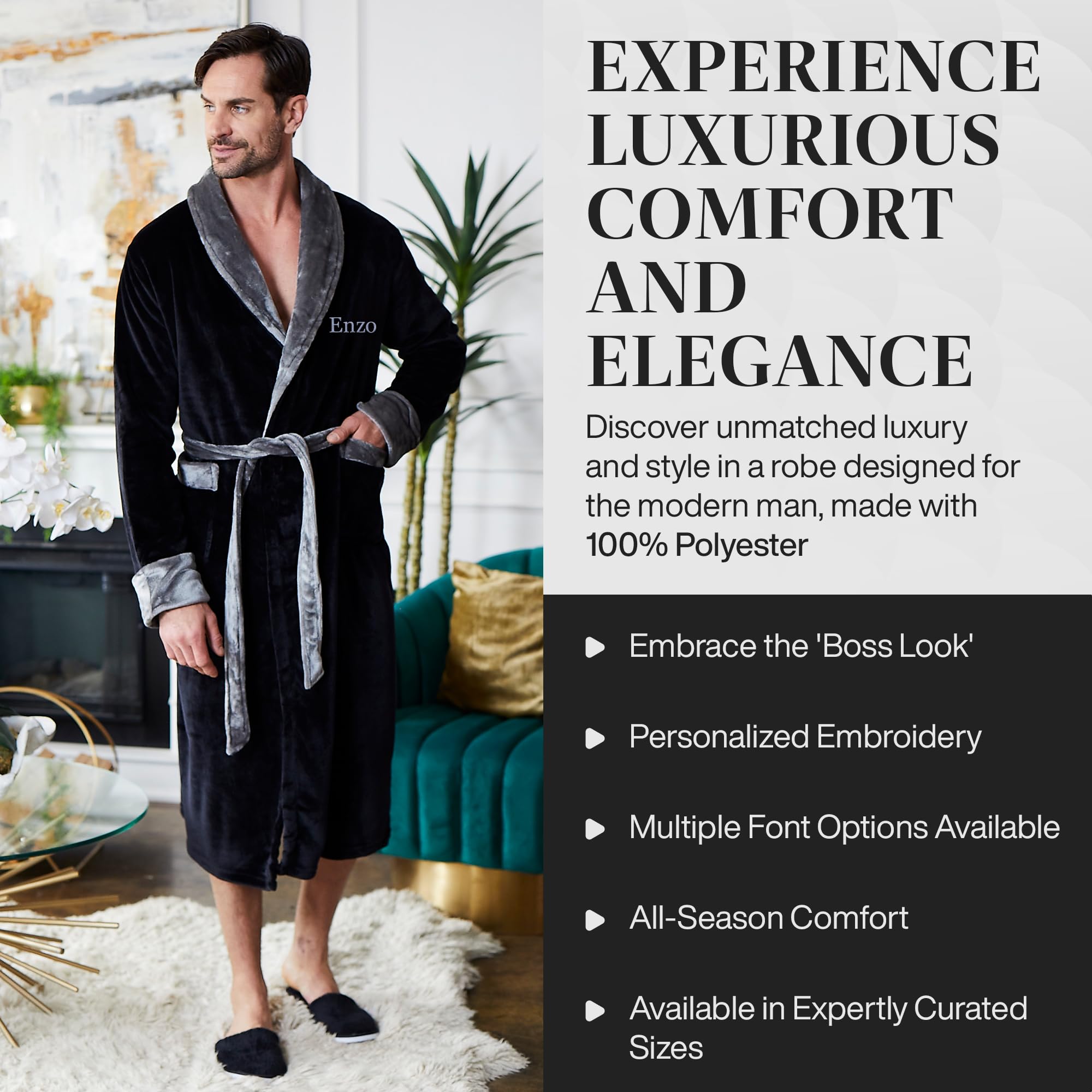 Luxury Soft Hooded Long Bathrobe for Men - Plush Linen Robe with Hood, Cozy Spa & Lounge Wear for Relaxation at Home or After Shower