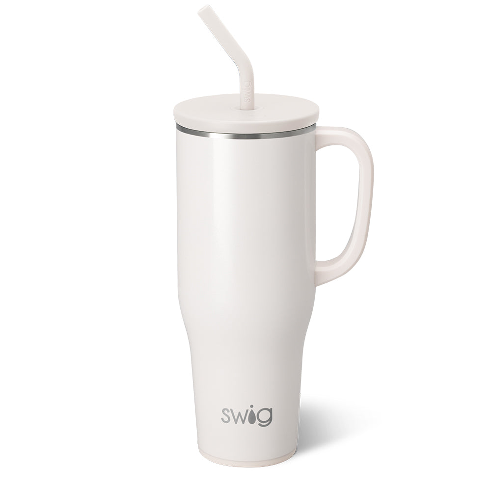 Shimmer Pearl Mega Mug 40oz - Large Insulated Tumbler with Lid & Straw, Perfect for Coffee, Tea & Cold Drinks - Great for Office, Travel & Outdoor Activities